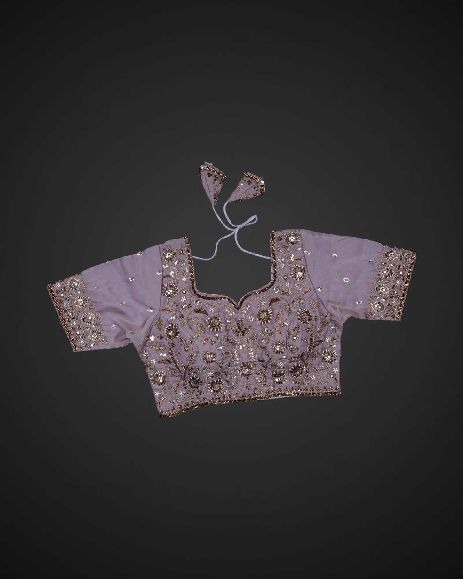 Chic Cosmos Silk Blouse with Notched Neck