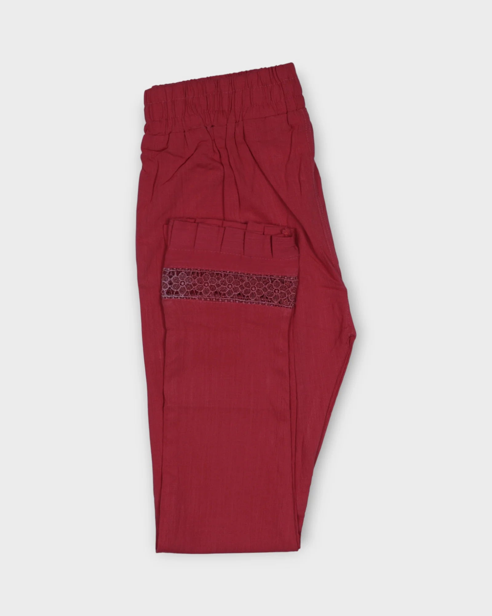 Red Cotton Straight Pants