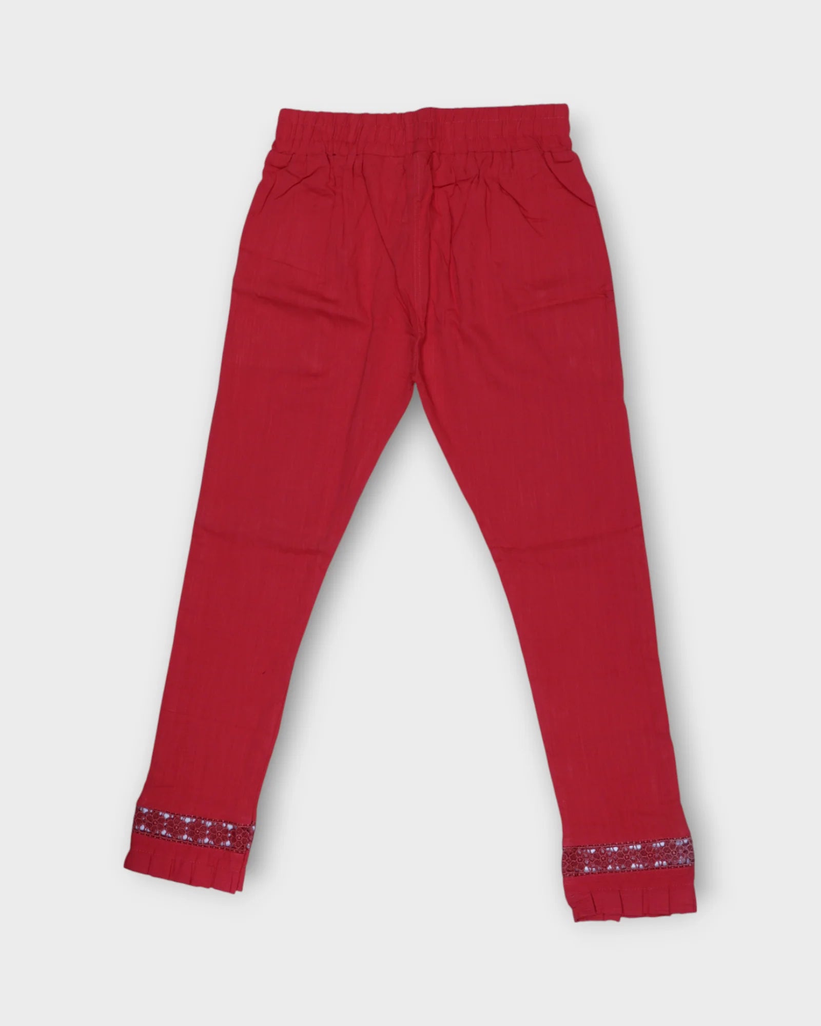 Red Cotton Straight Pants
