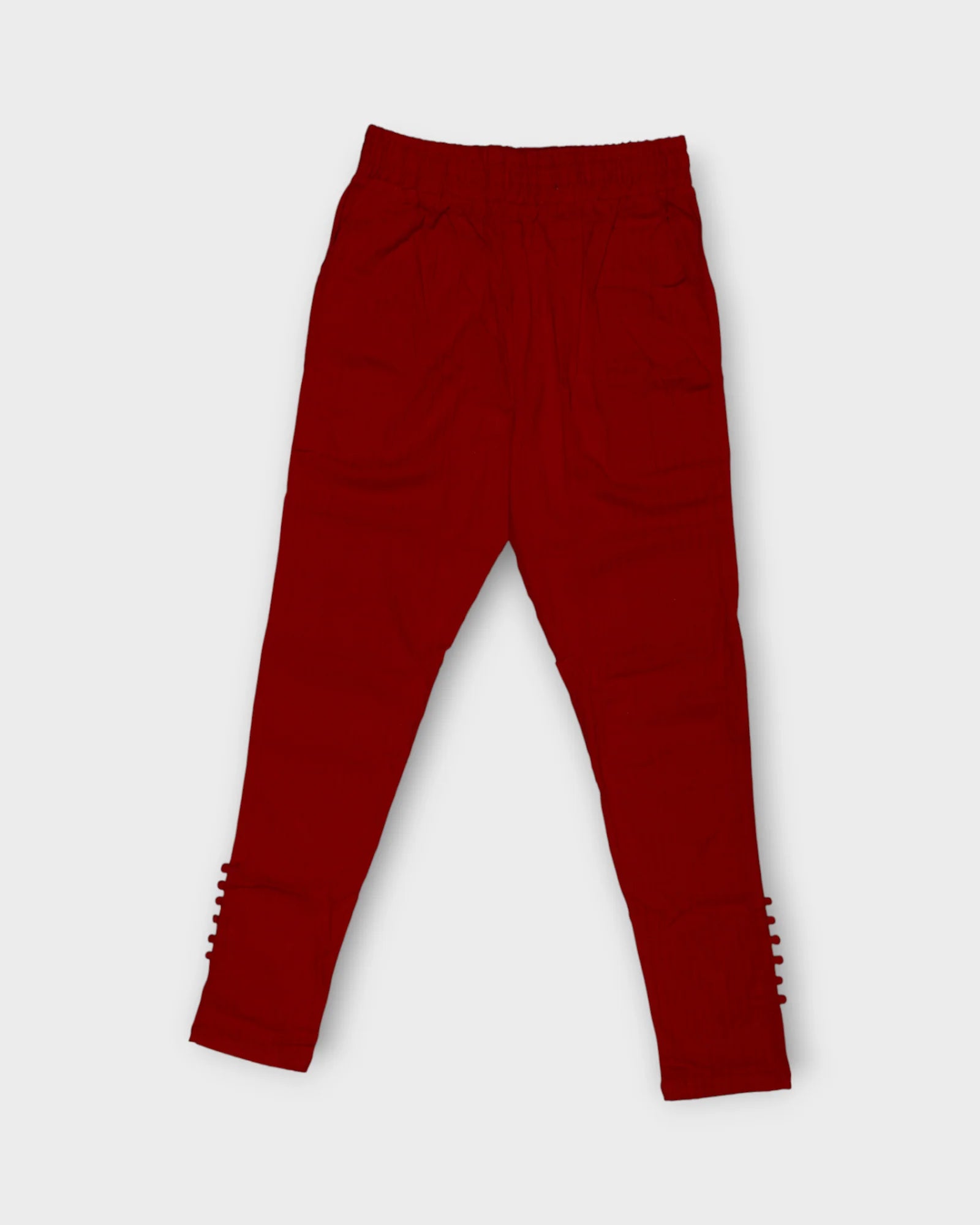Red Cotton Ankle Length Pants