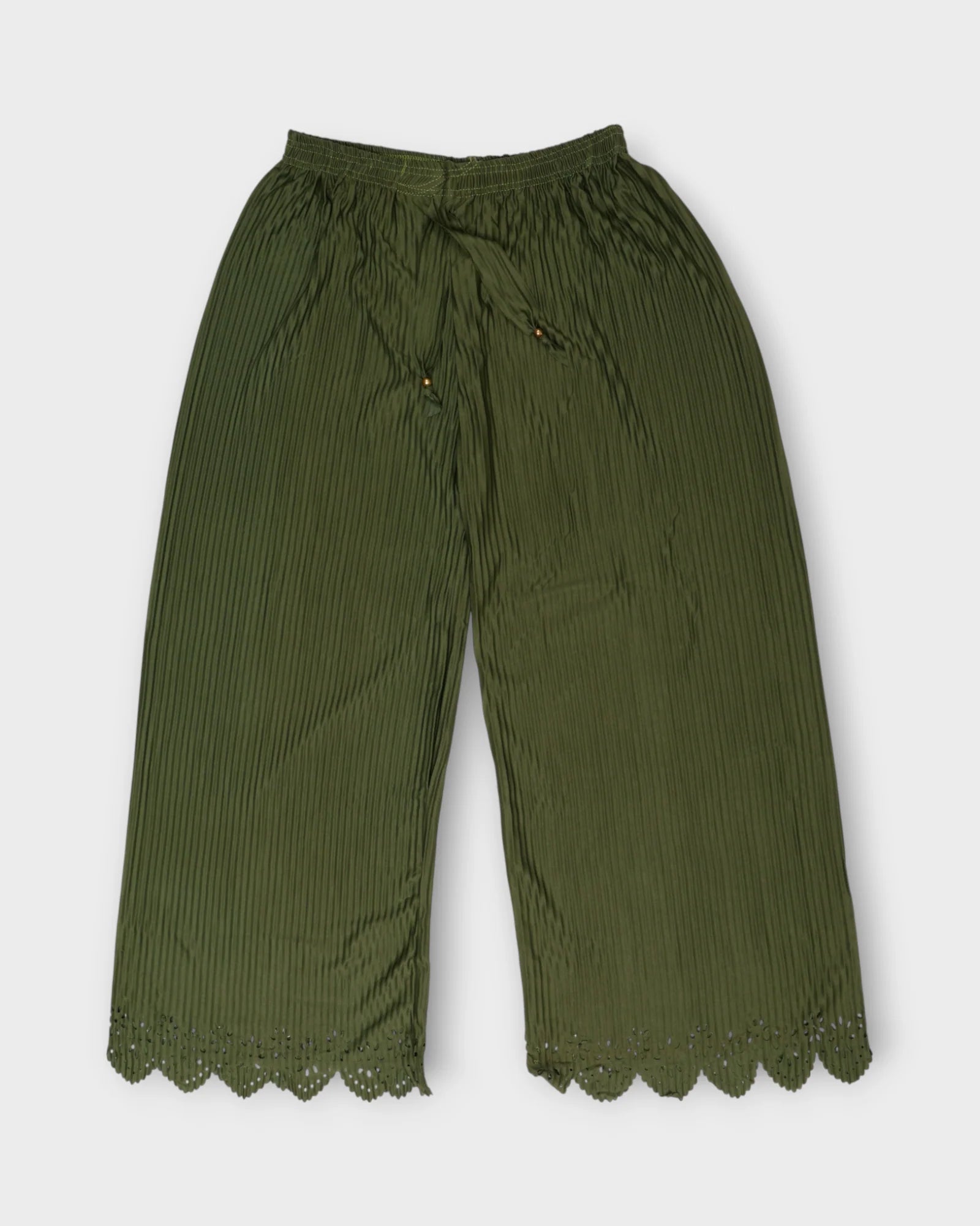 Mehendi Green Cotton Flared Palazzo Pants