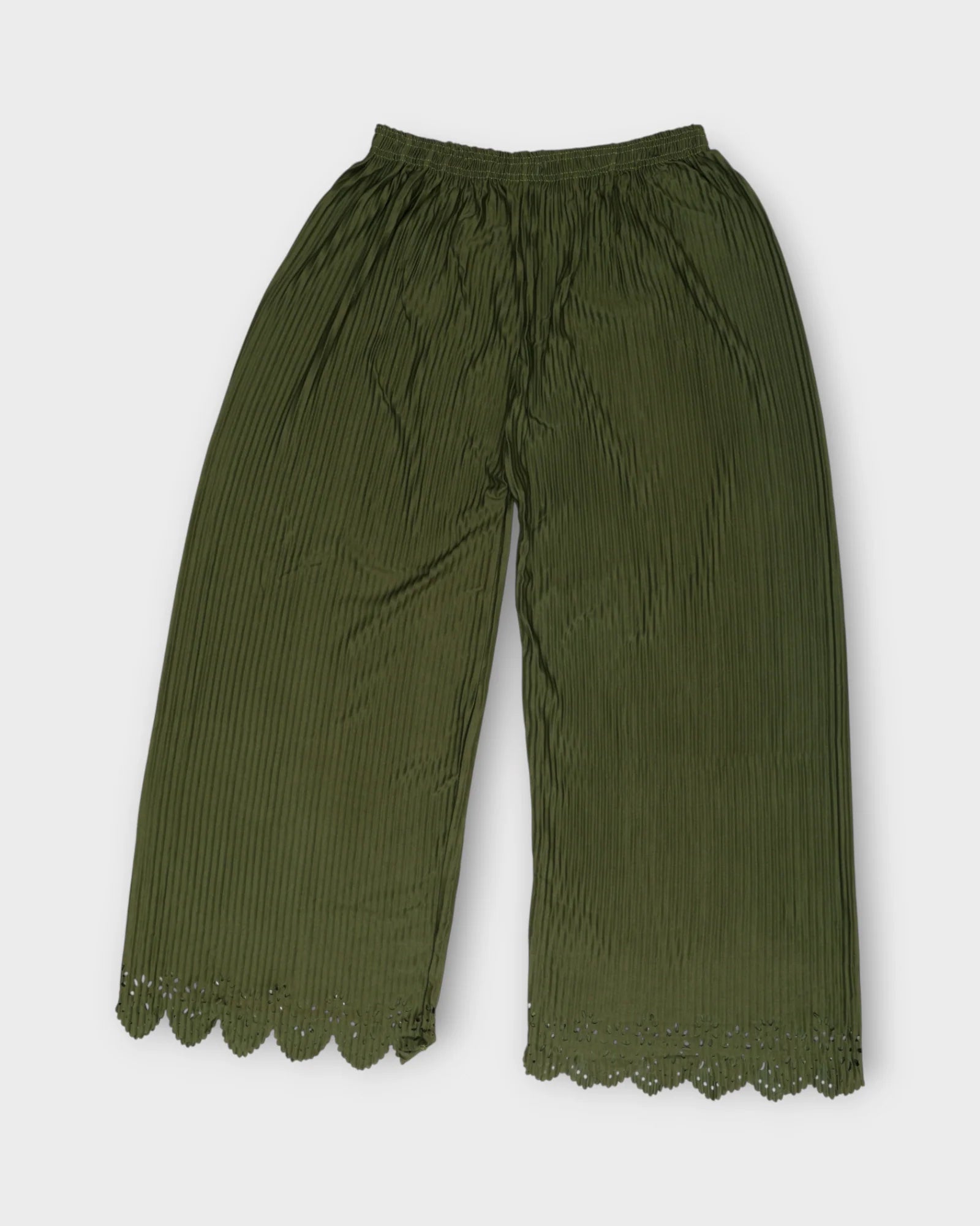 Mehendi Green Cotton Flared Palazzo Pants