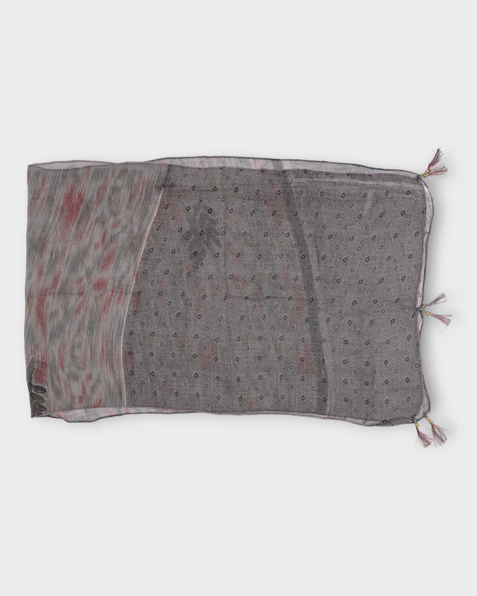 Leaf And Stripe Patterned Scarf