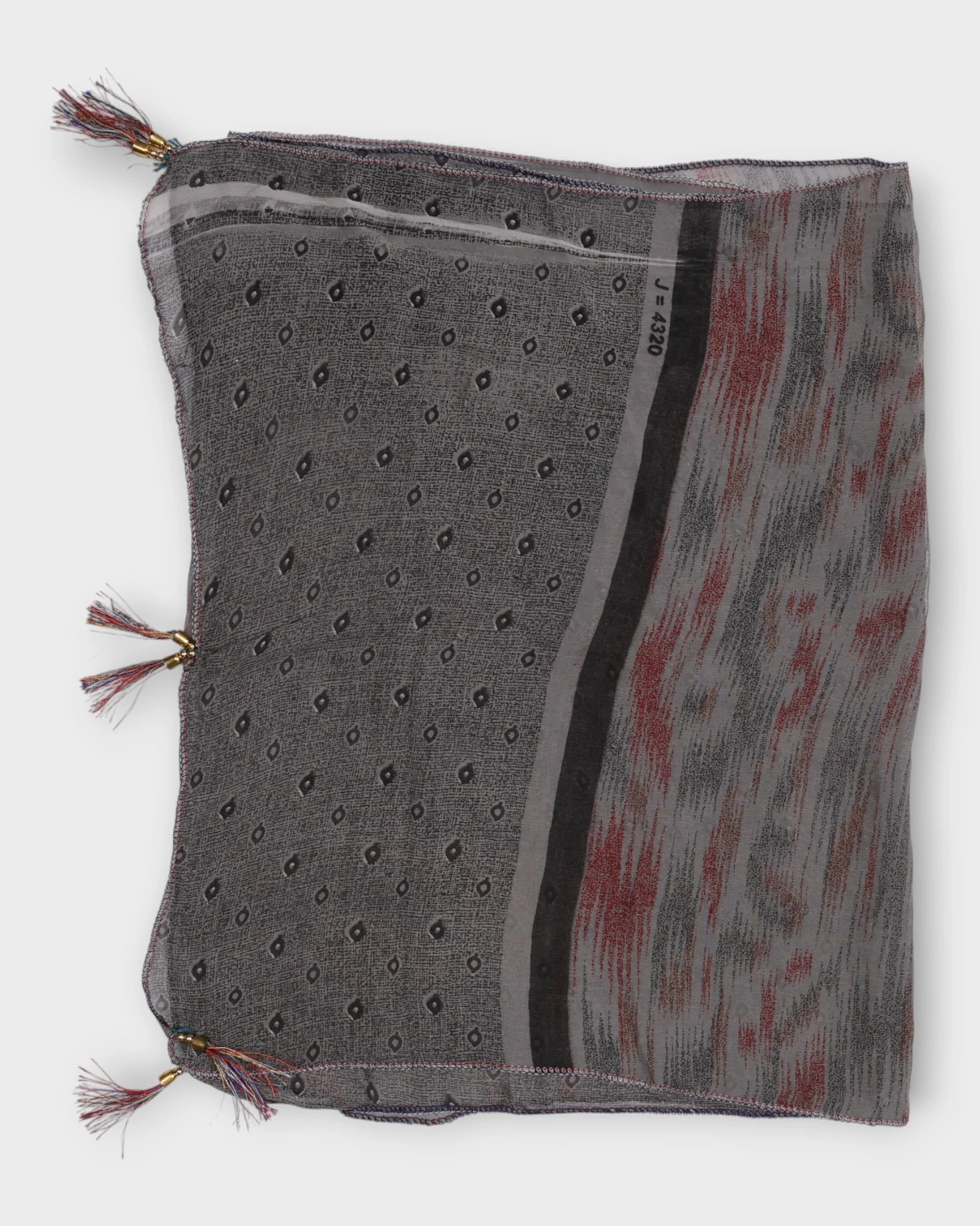 Leaf And Stripe Patterned Scarf