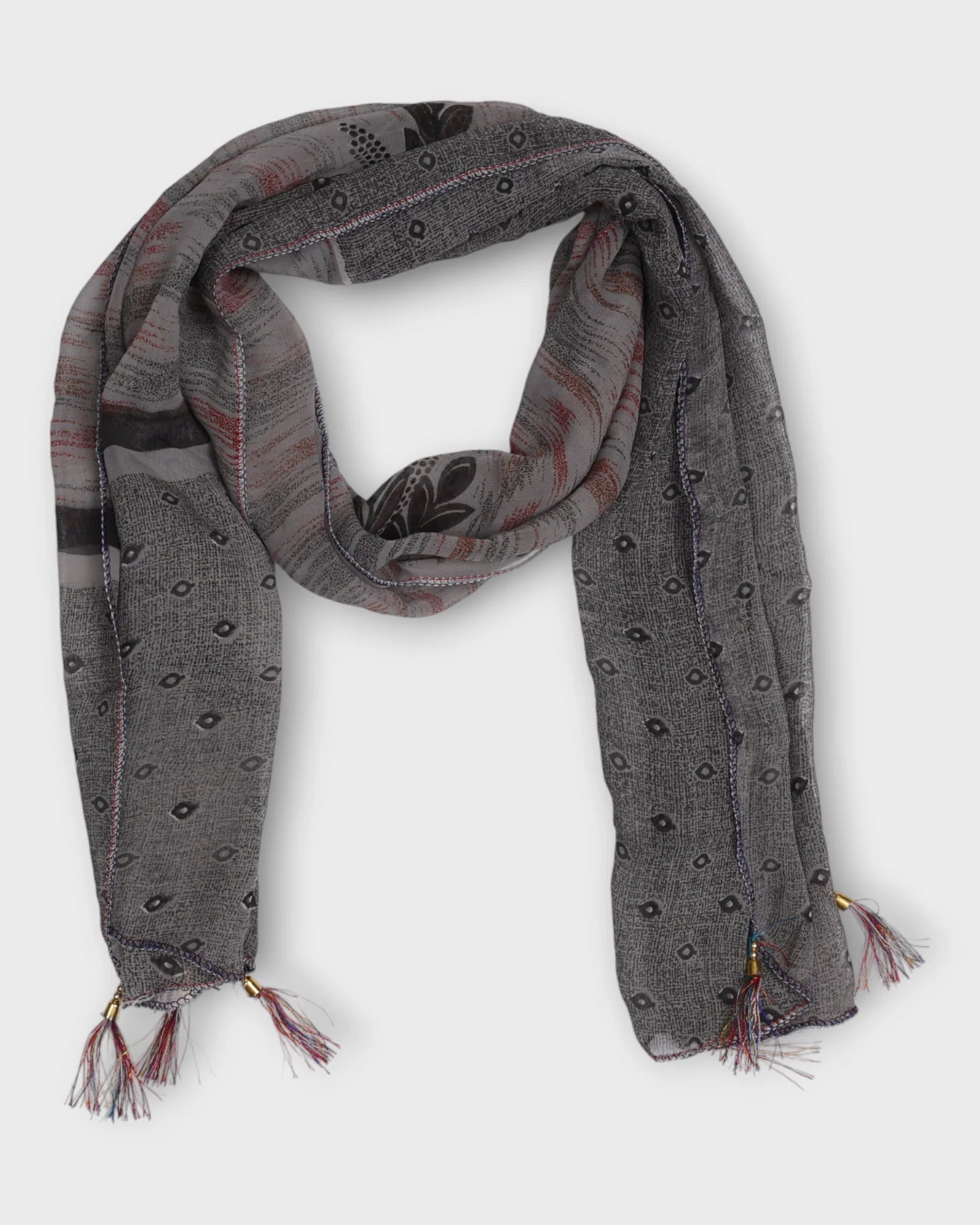 Leaf And Stripe Patterned Scarf