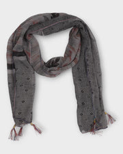 Leaf And Stripe Patterned Scarf