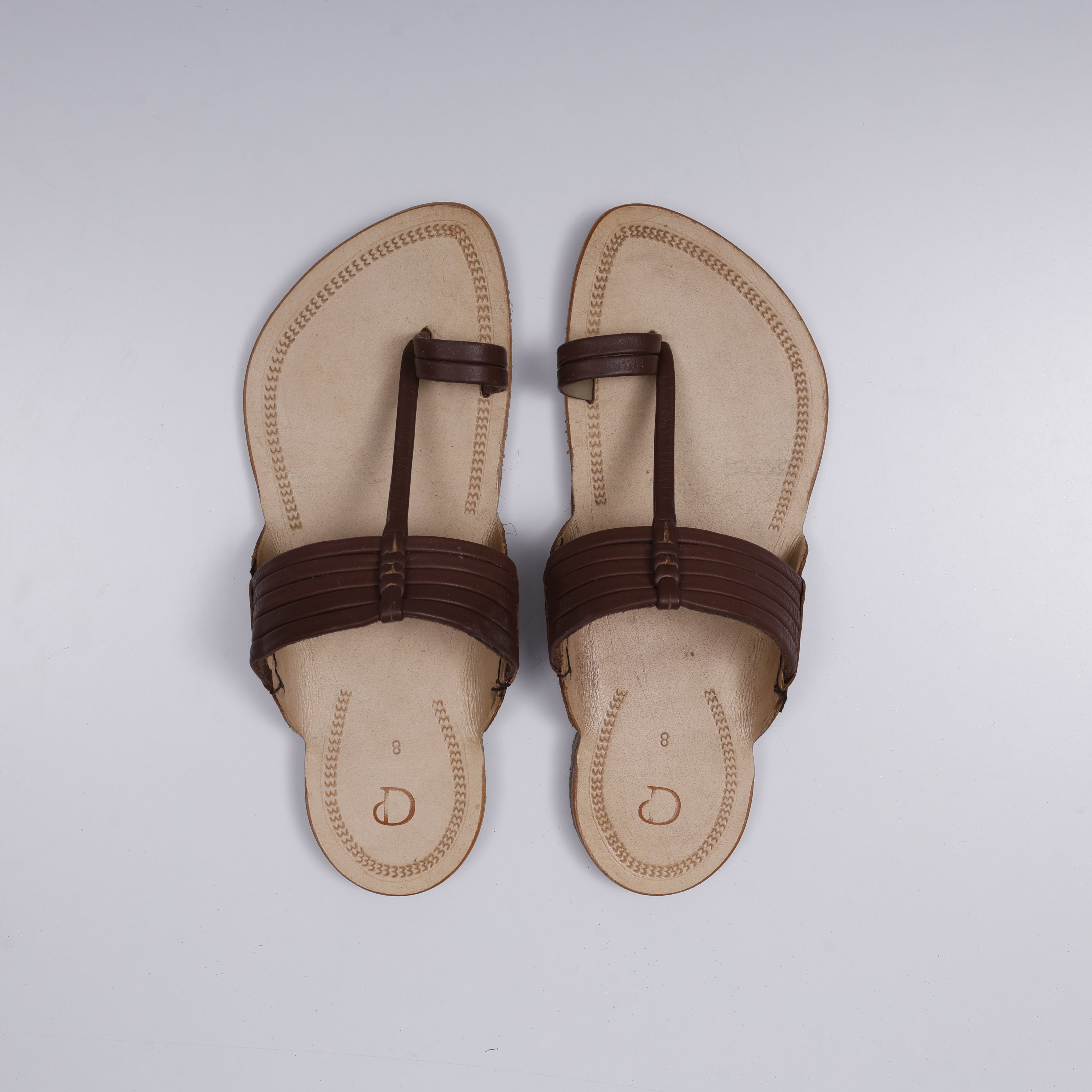 Cream Patent Kolhapuri Sandals With Artisan Detail