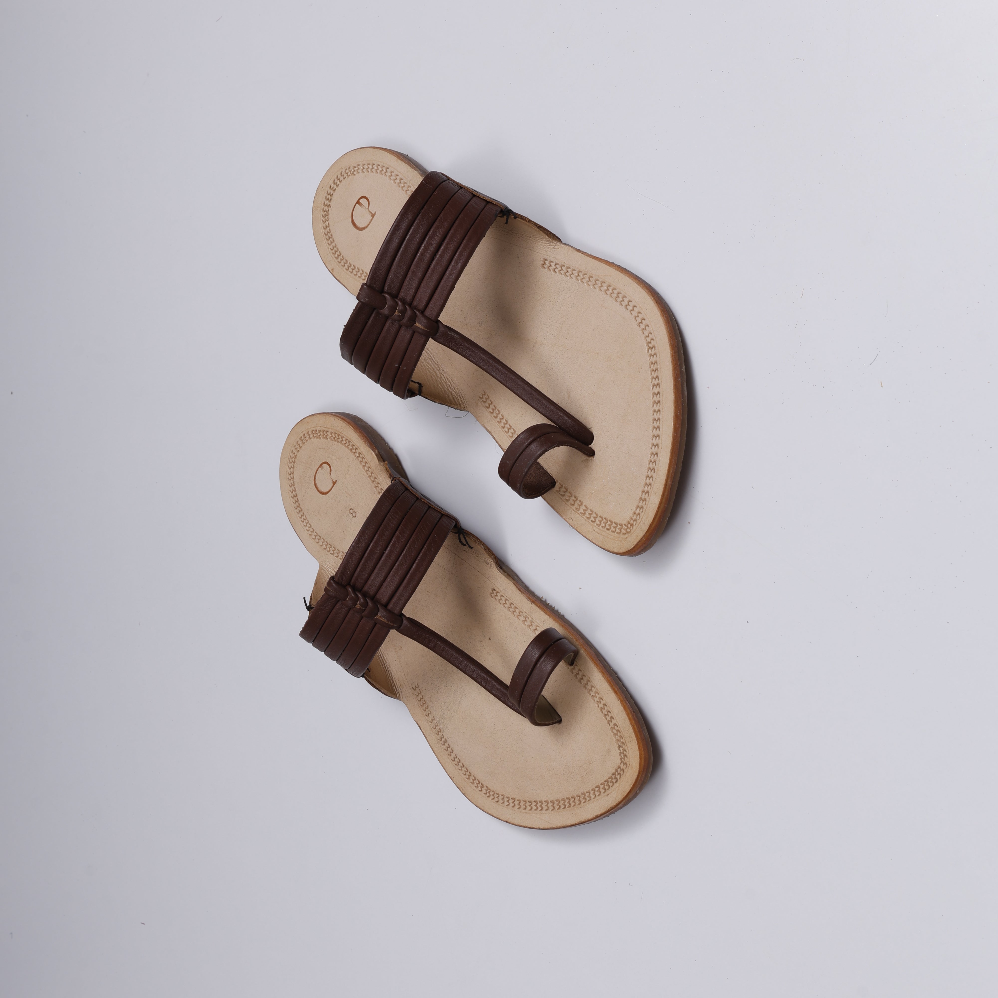 Cream Patent Kolhapuri Sandals With Artisan Detail