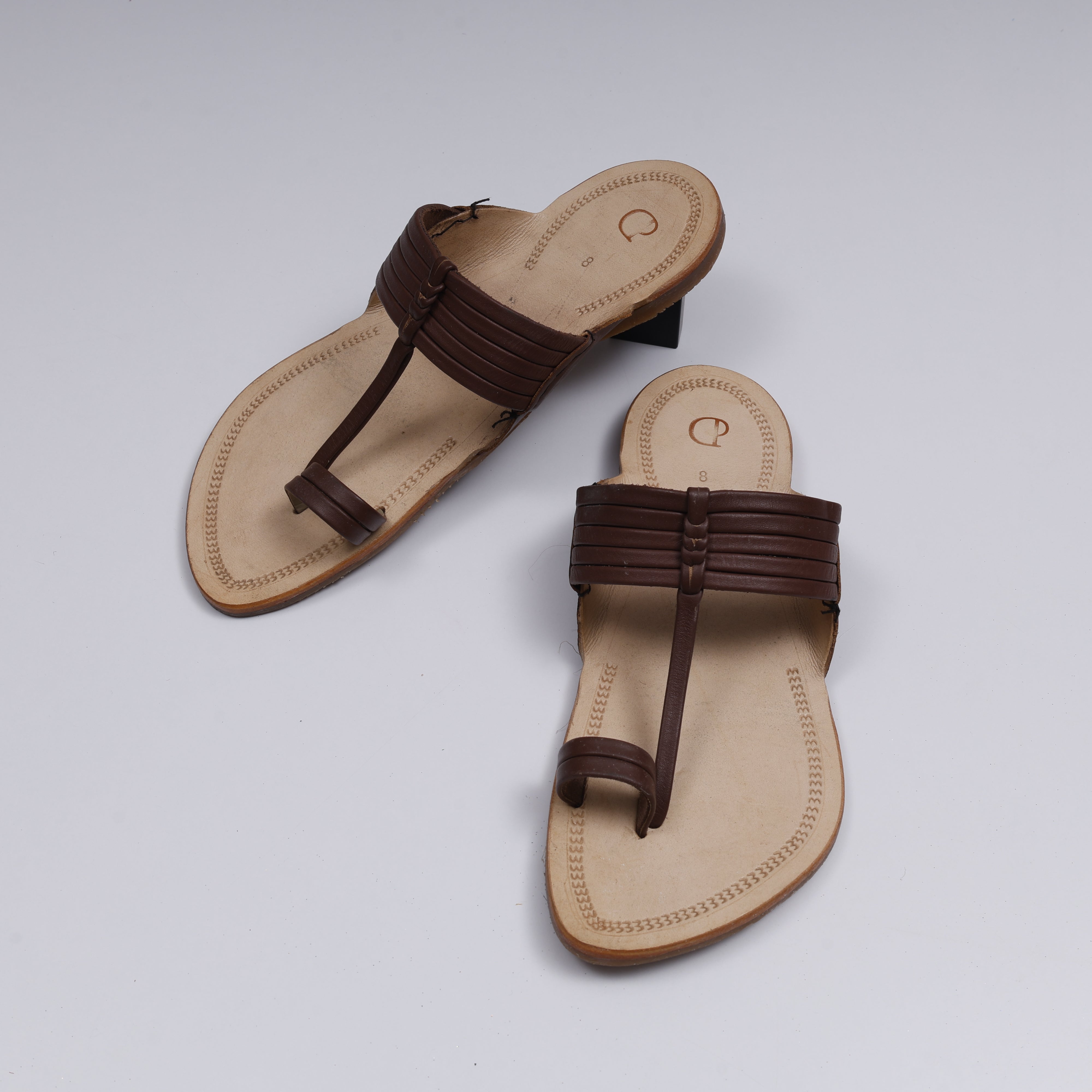 Cream Patent Kolhapuri Sandals With Artisan Detail