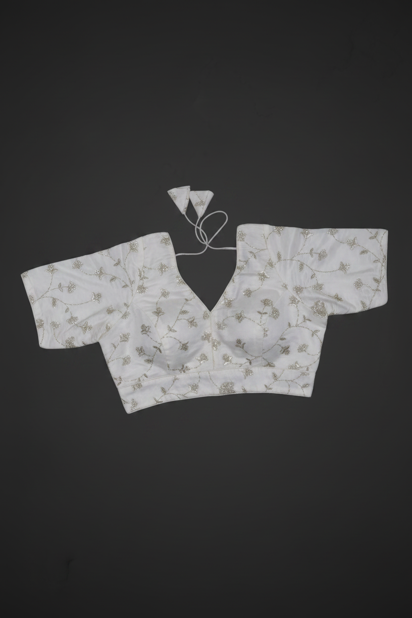 Silk V Neck Half Sleeve Readymade Blouse