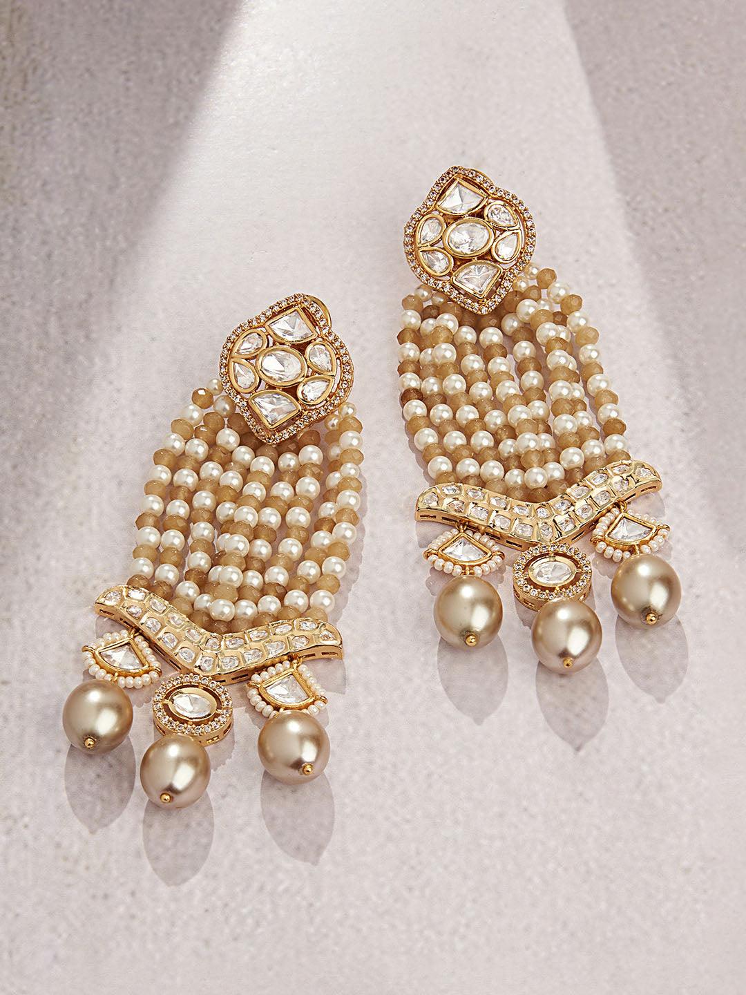 Glamorous Gold Tone Beaded Chandelier - Dyulokha