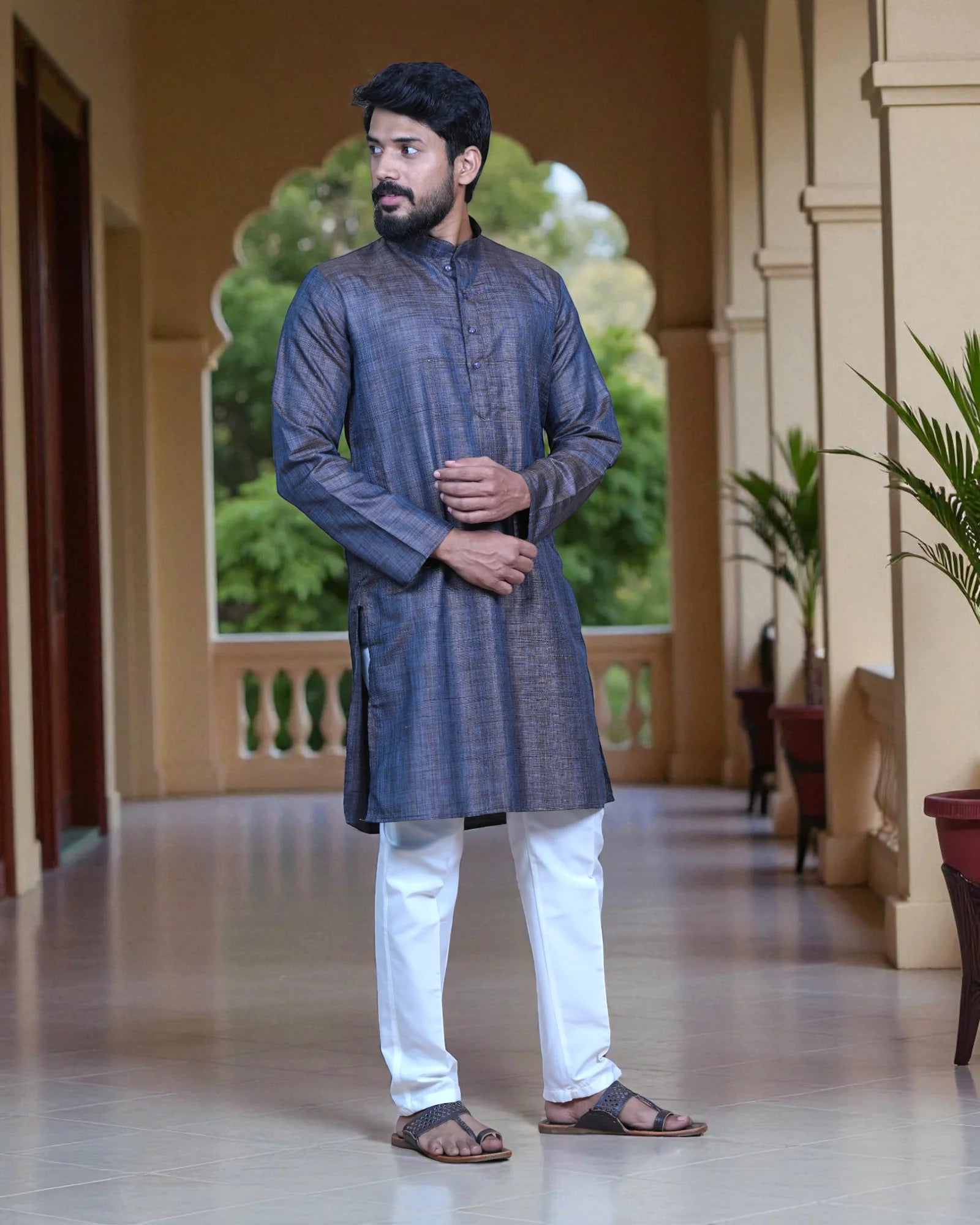 Khadi Cotton Blend Textured Kurta Pajama Set