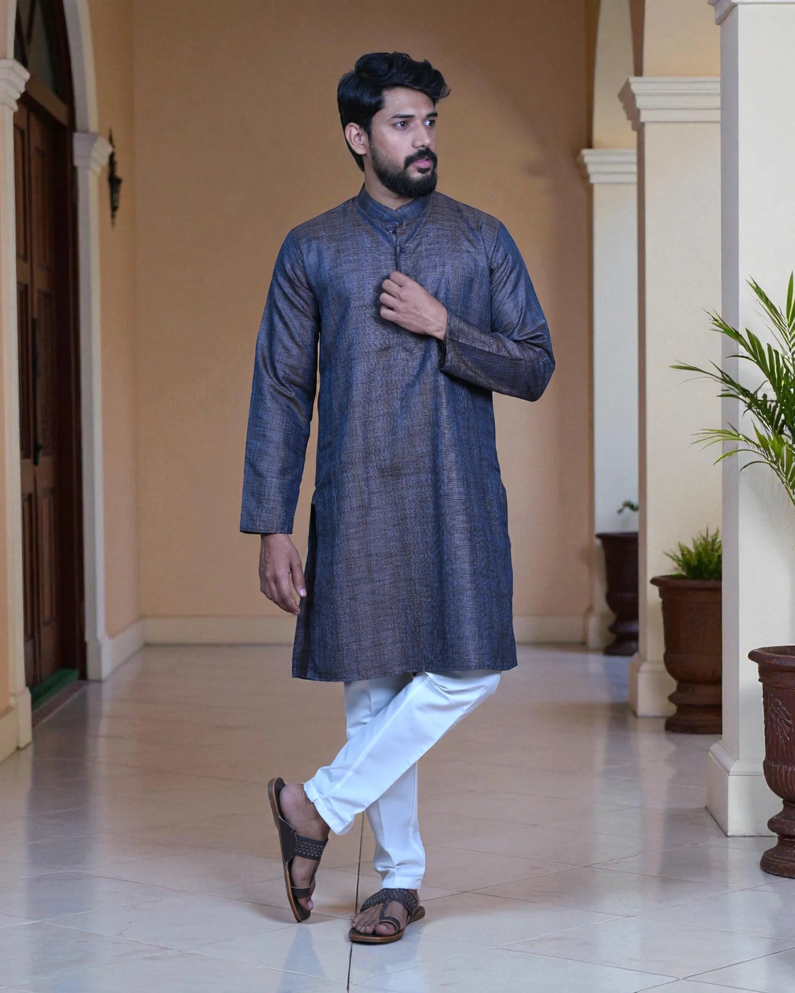 Khadi Cotton Blend Textured Kurta Pajama Set