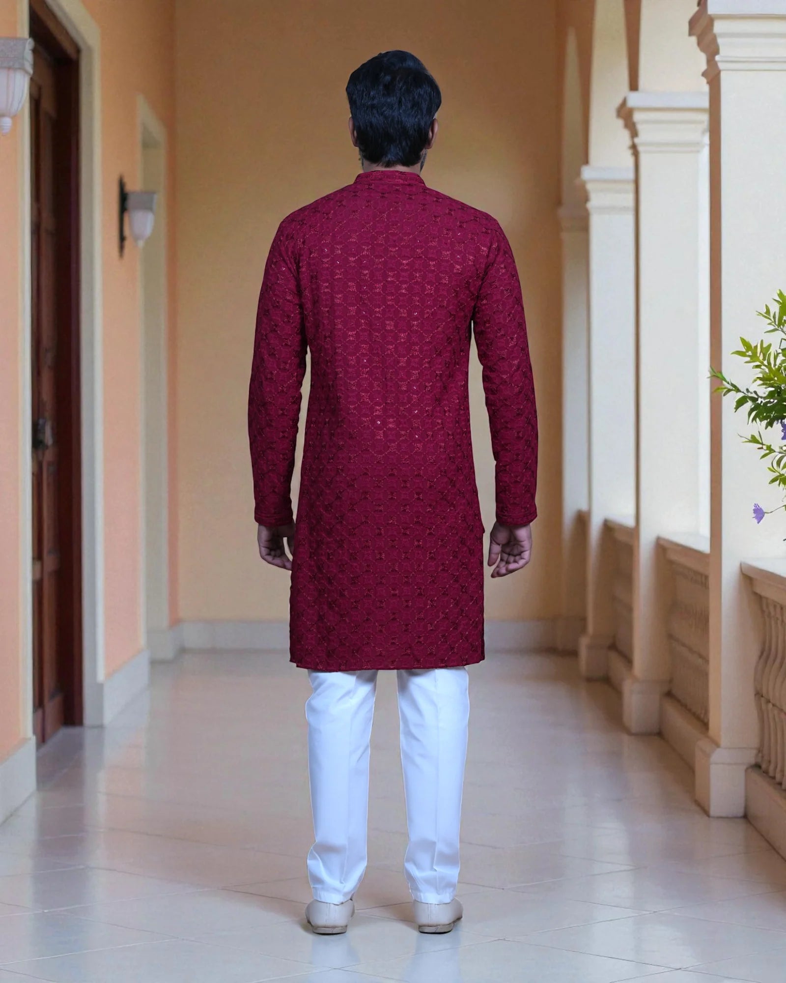 Cotton Blend Woven Kurta Pajama Set