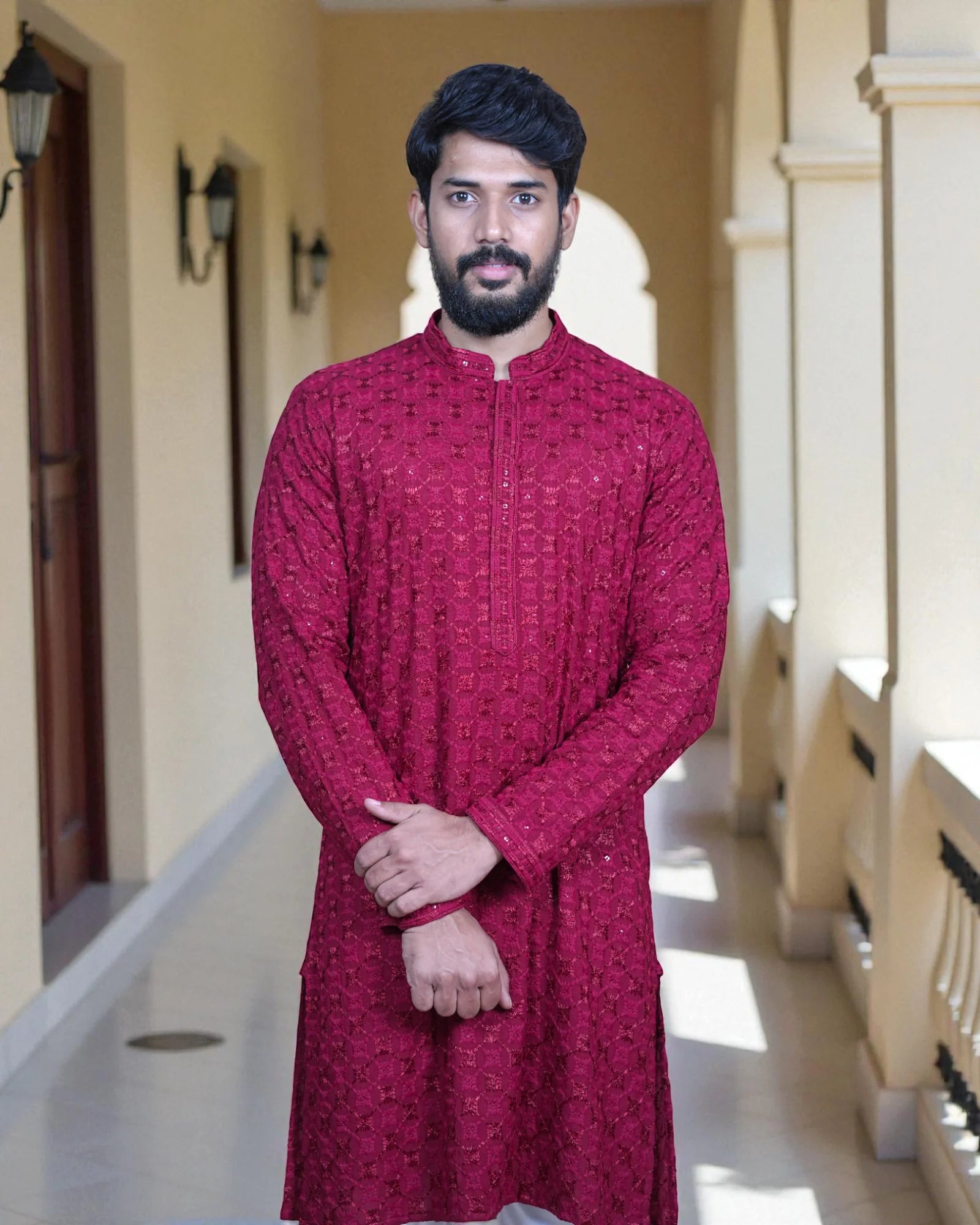 Cotton Blend Woven Kurta Pajama Set