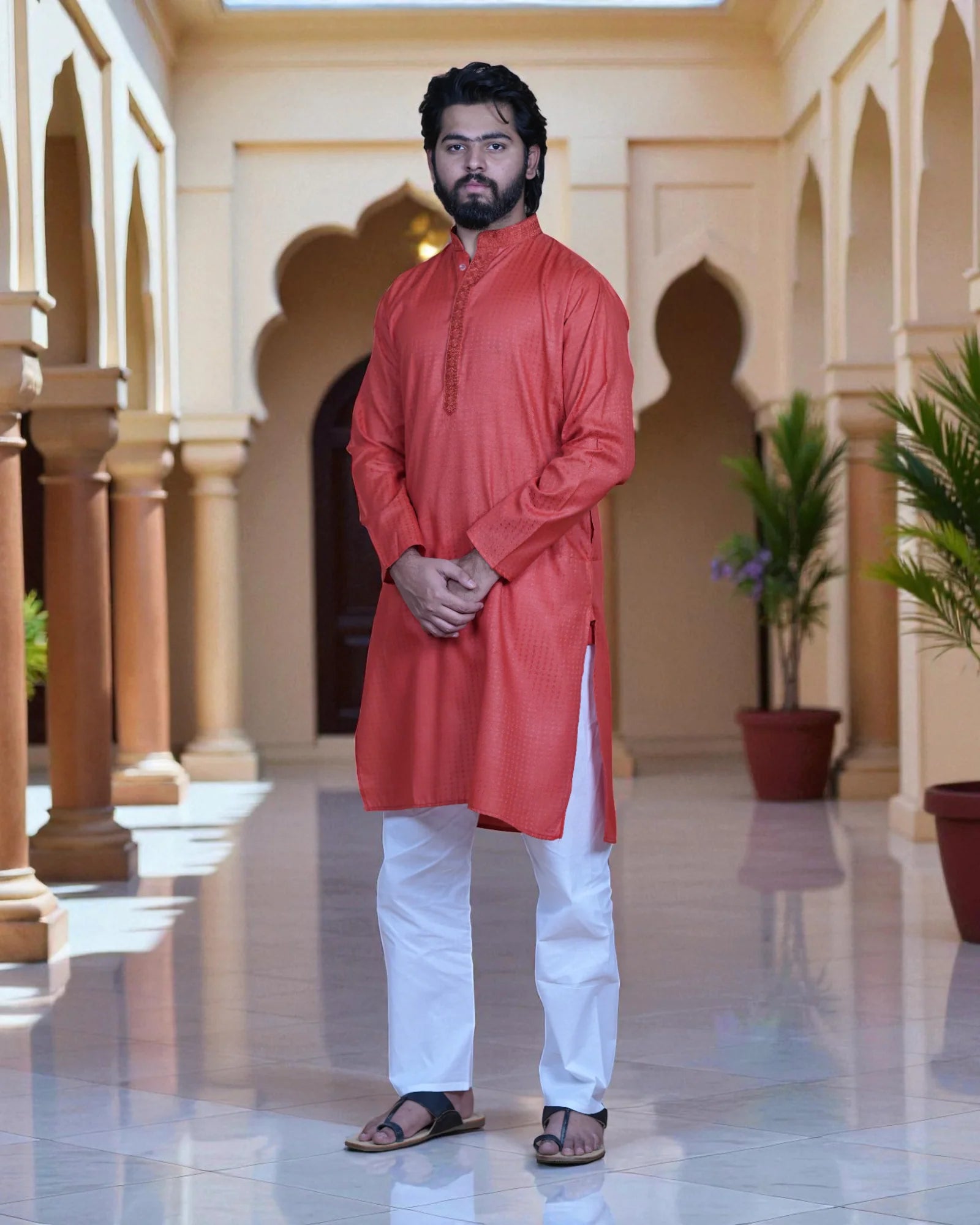 Textured Cotton Blend Kurta Pajama