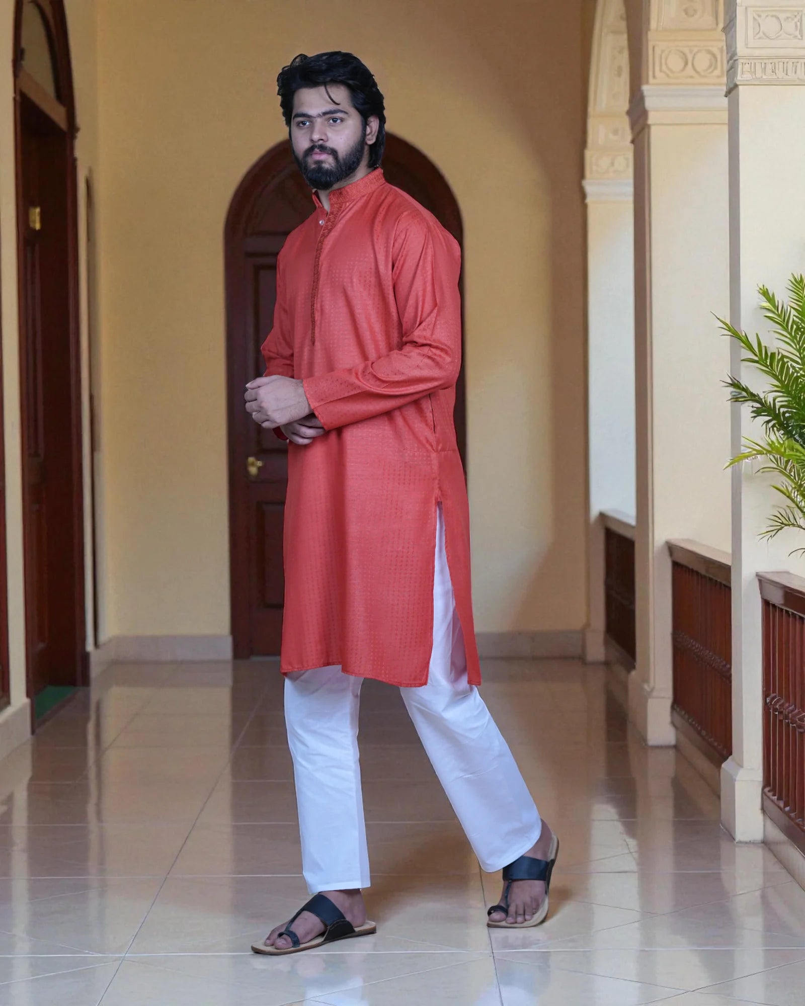 Textured Cotton Blend Kurta Pajama