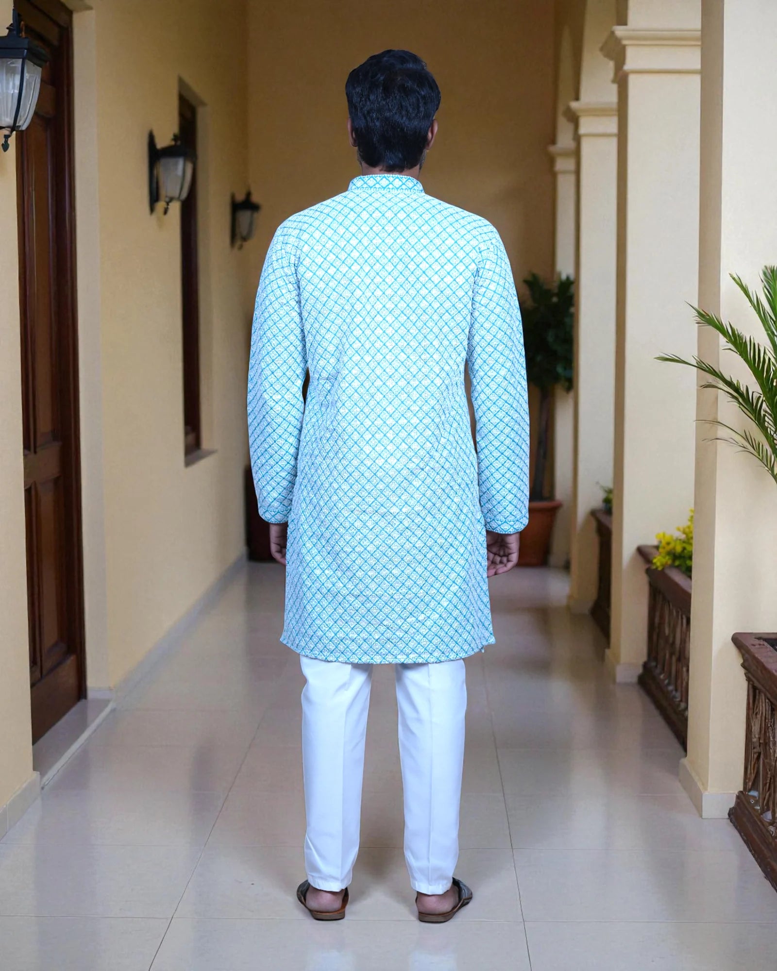 Cotton Blend Sequin Embroidered Kurta Pajama