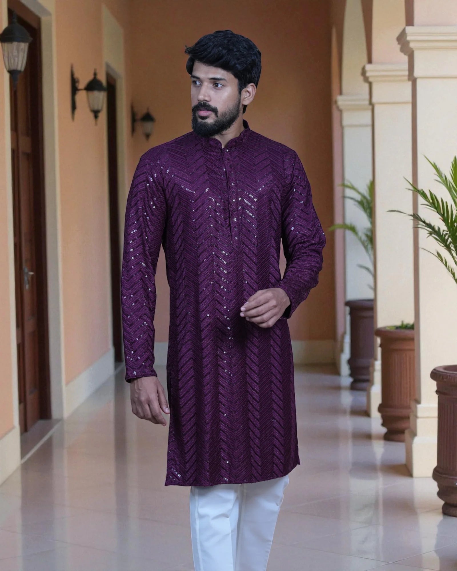 Cotton Blend Kurta Pajama with Embroidery