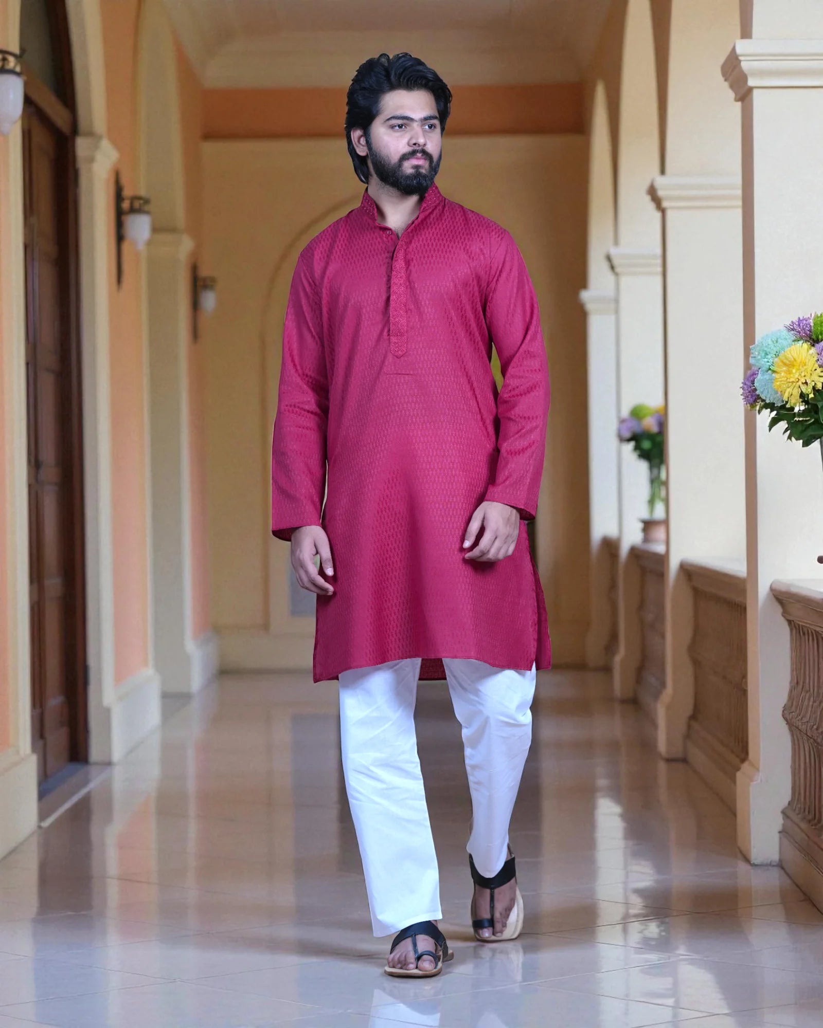 Textured Jacquard Cotton Kurta Pajama Set