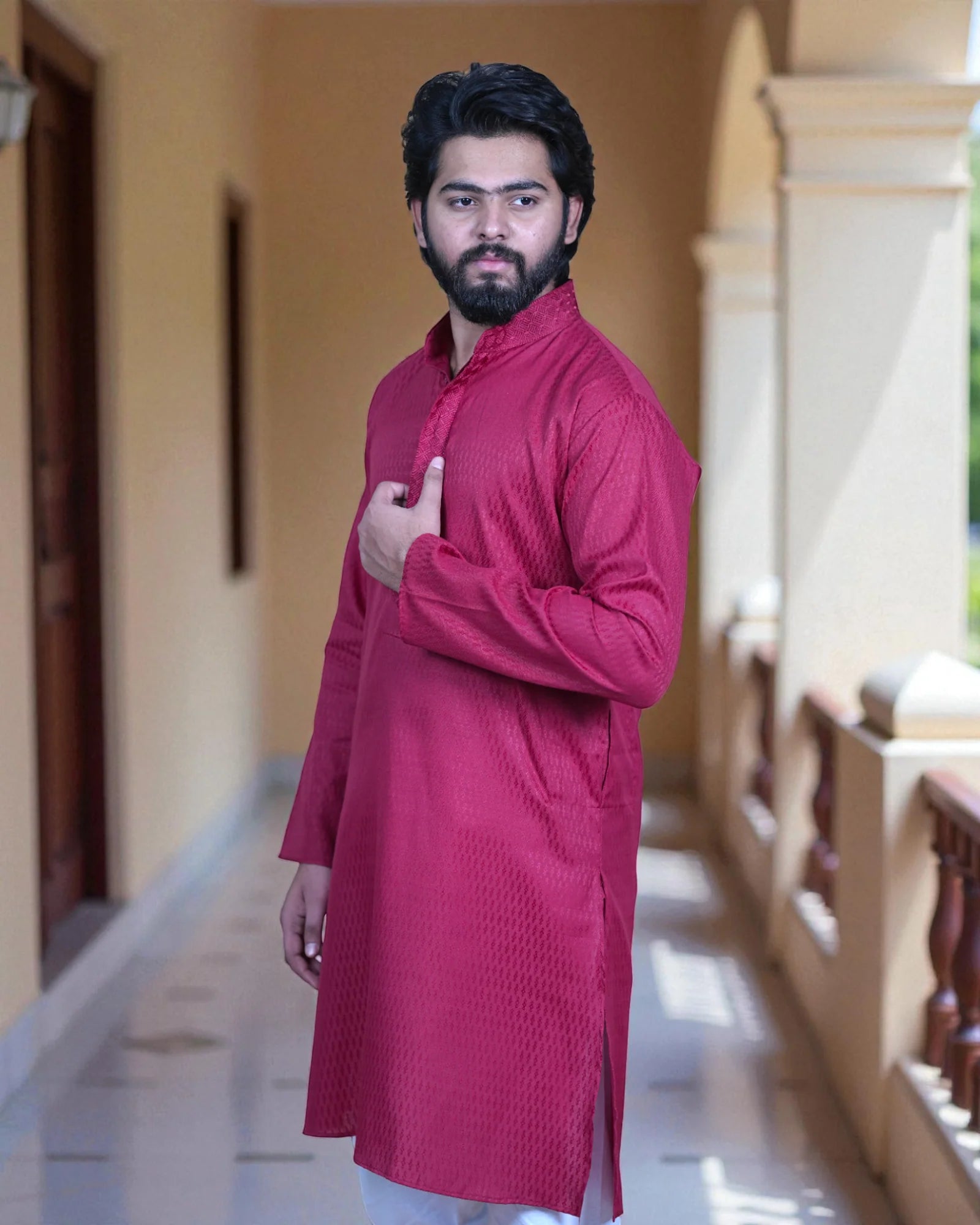 Textured Jacquard Cotton Kurta Pajama Set