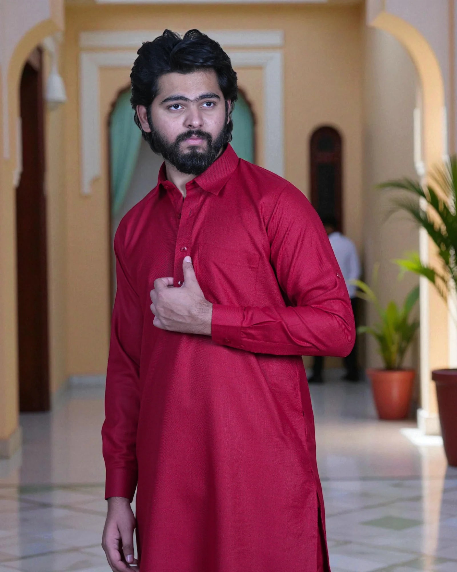 Off-White Cotton Embroidered Kurta Pajama Set