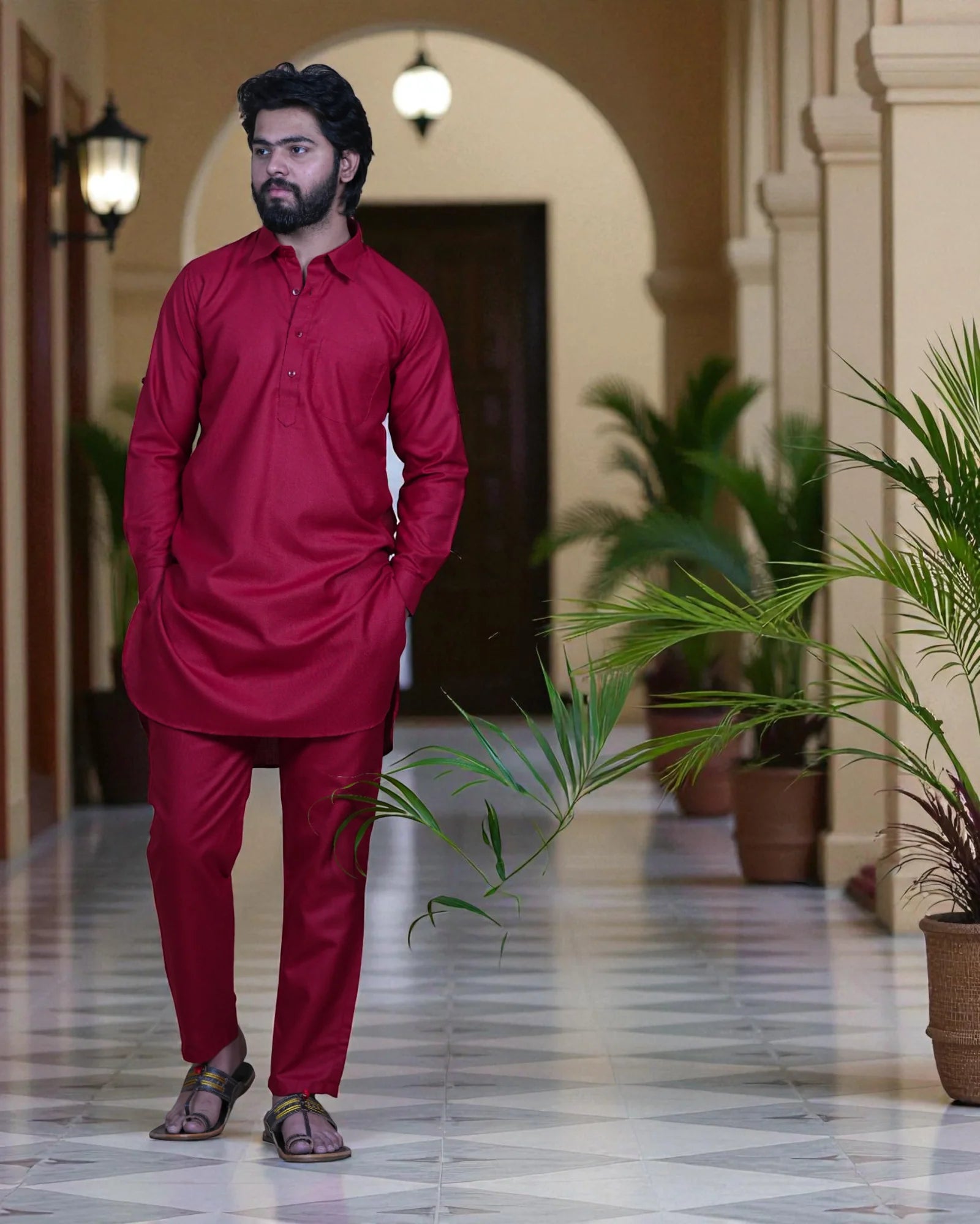 Off-White Cotton Embroidered Kurta Pajama Set