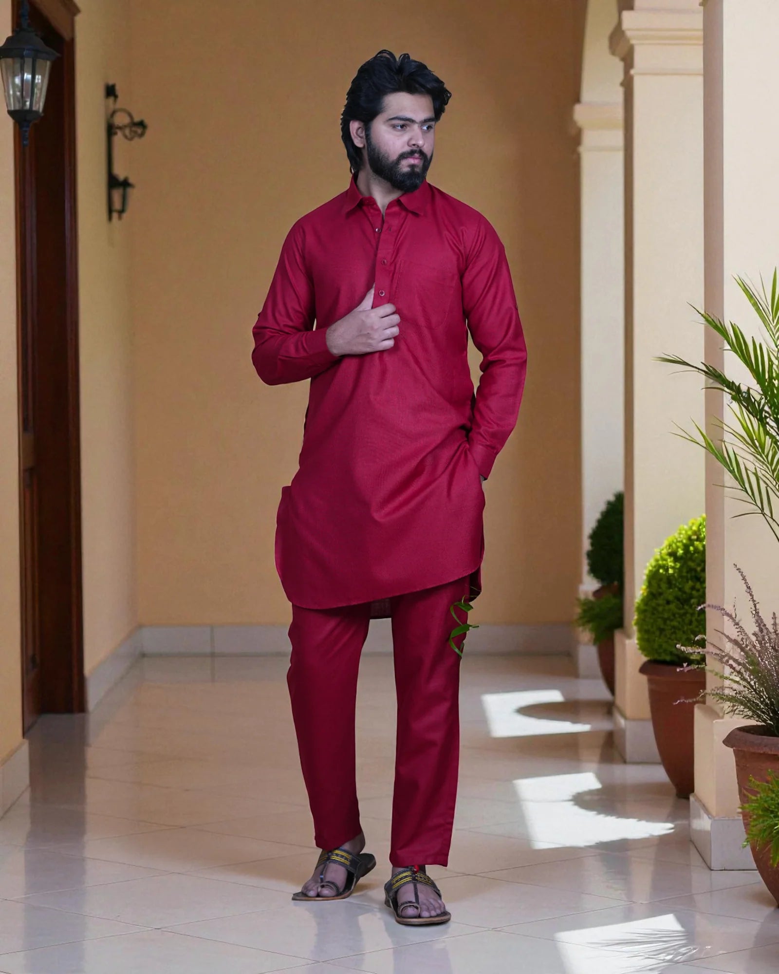 Off-White Cotton Embroidered Kurta Pajama Set