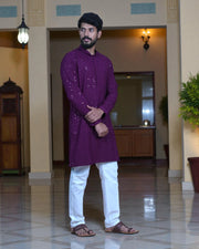 Cotton Blend Sequin Embroidered Kurta Pajama Set