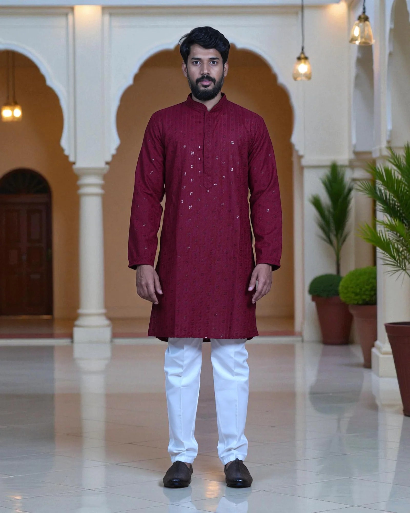 Sequin Embellished Cotton Kurta Pajama Set