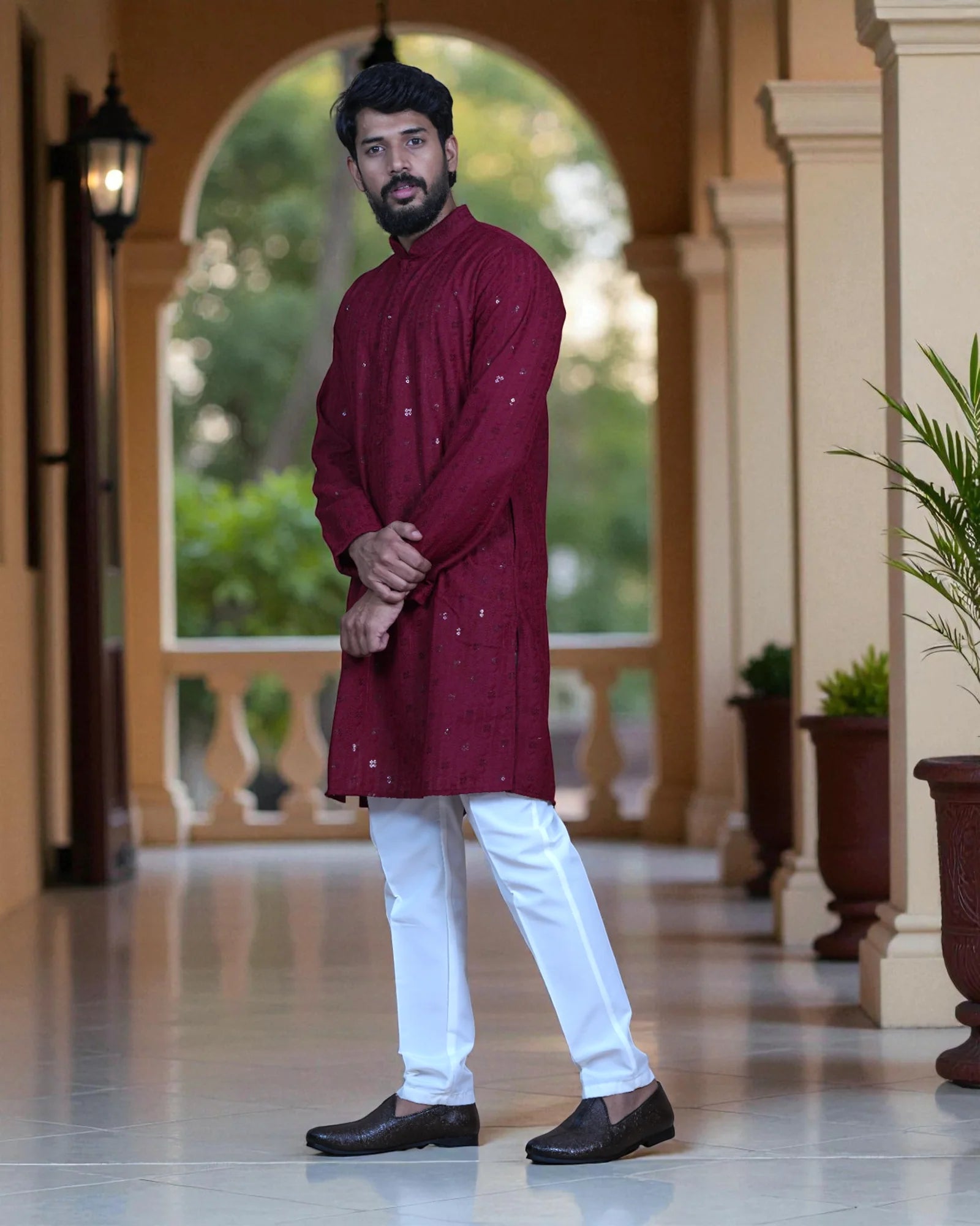 Sequin Embellished Cotton Kurta Pajama Set