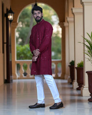 Sequin Embellished Cotton Kurta Pajama Set