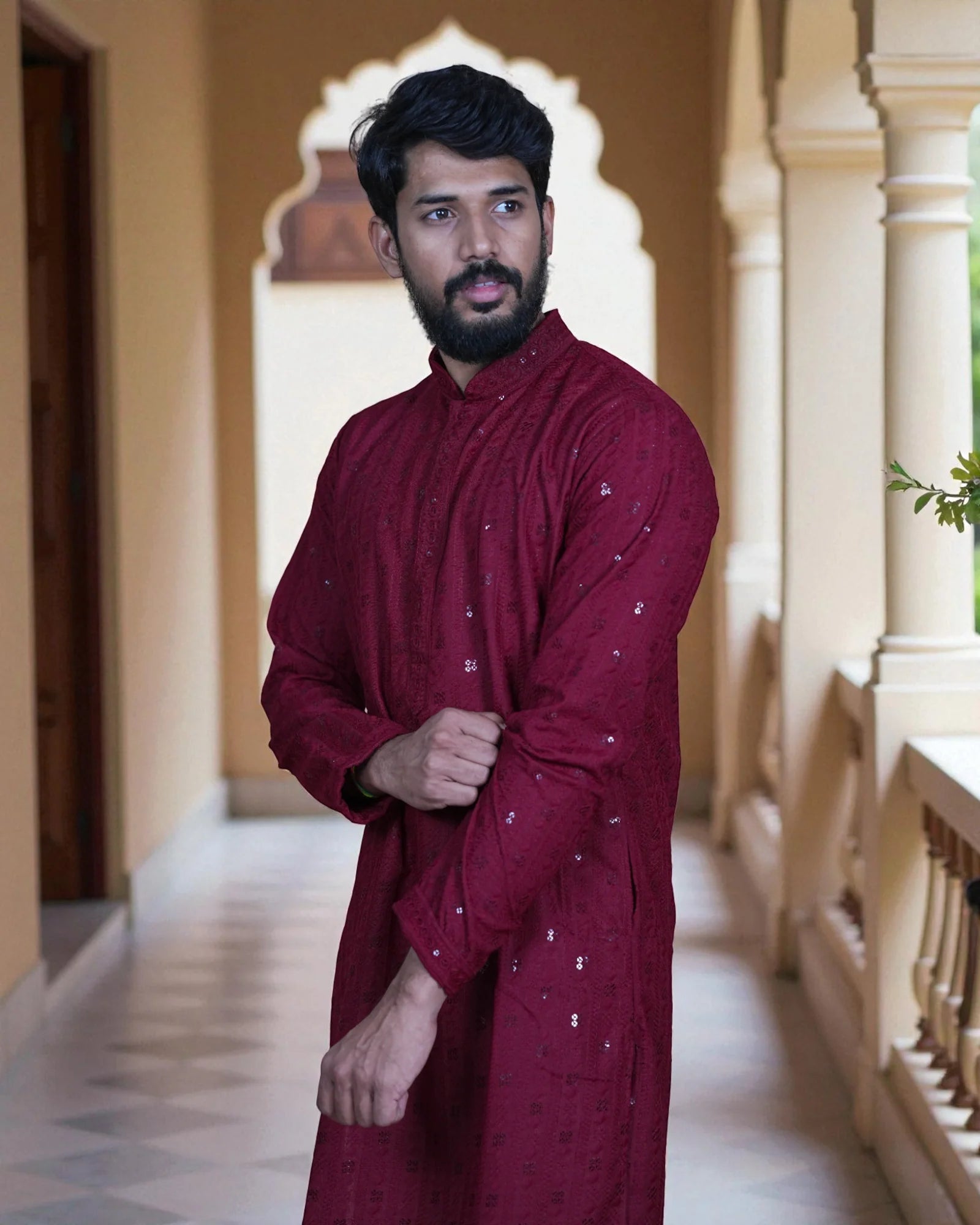 Sequin Embellished Cotton Kurta Pajama Set