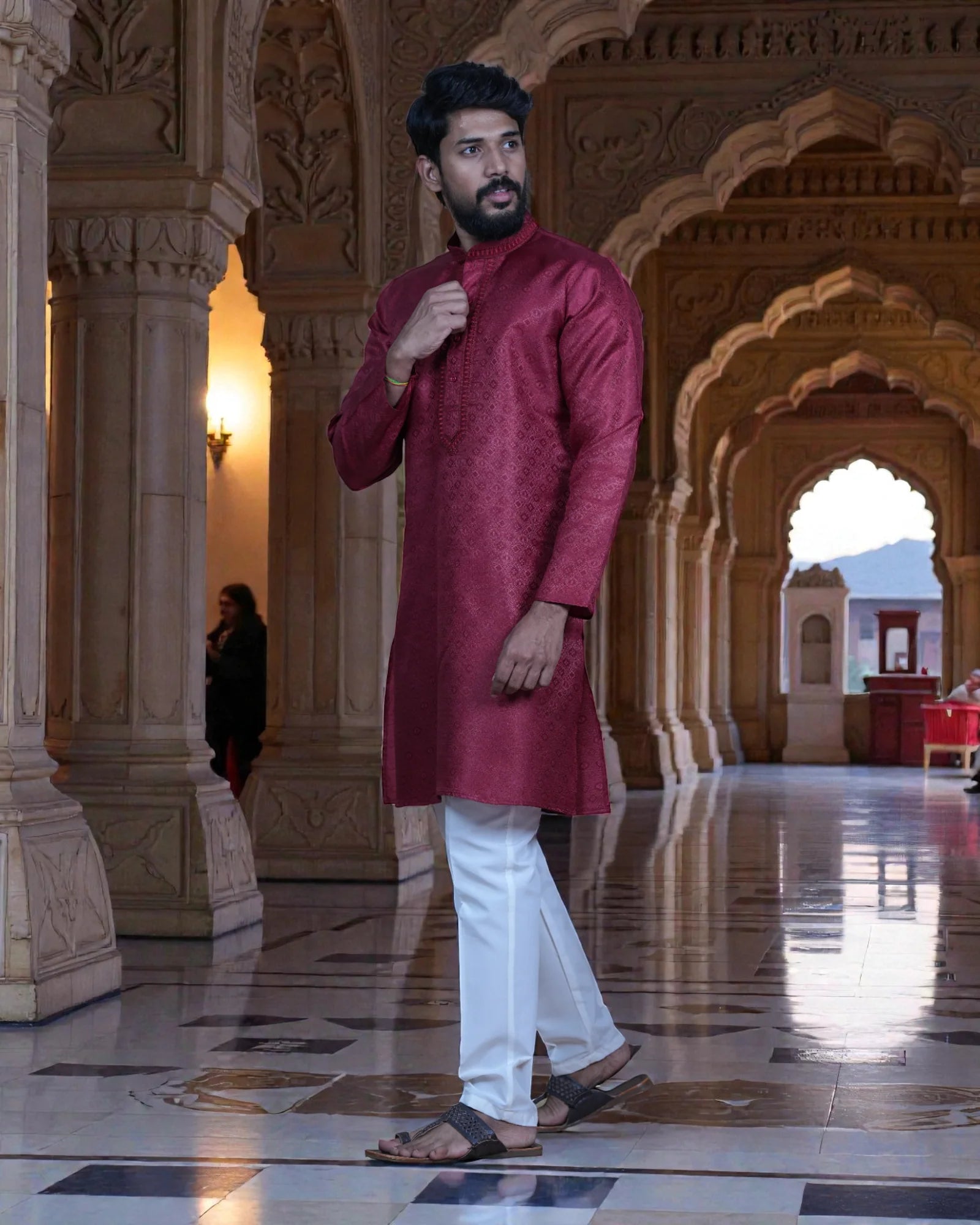 Jacquard Weave Cotton Kurta Pajama Set