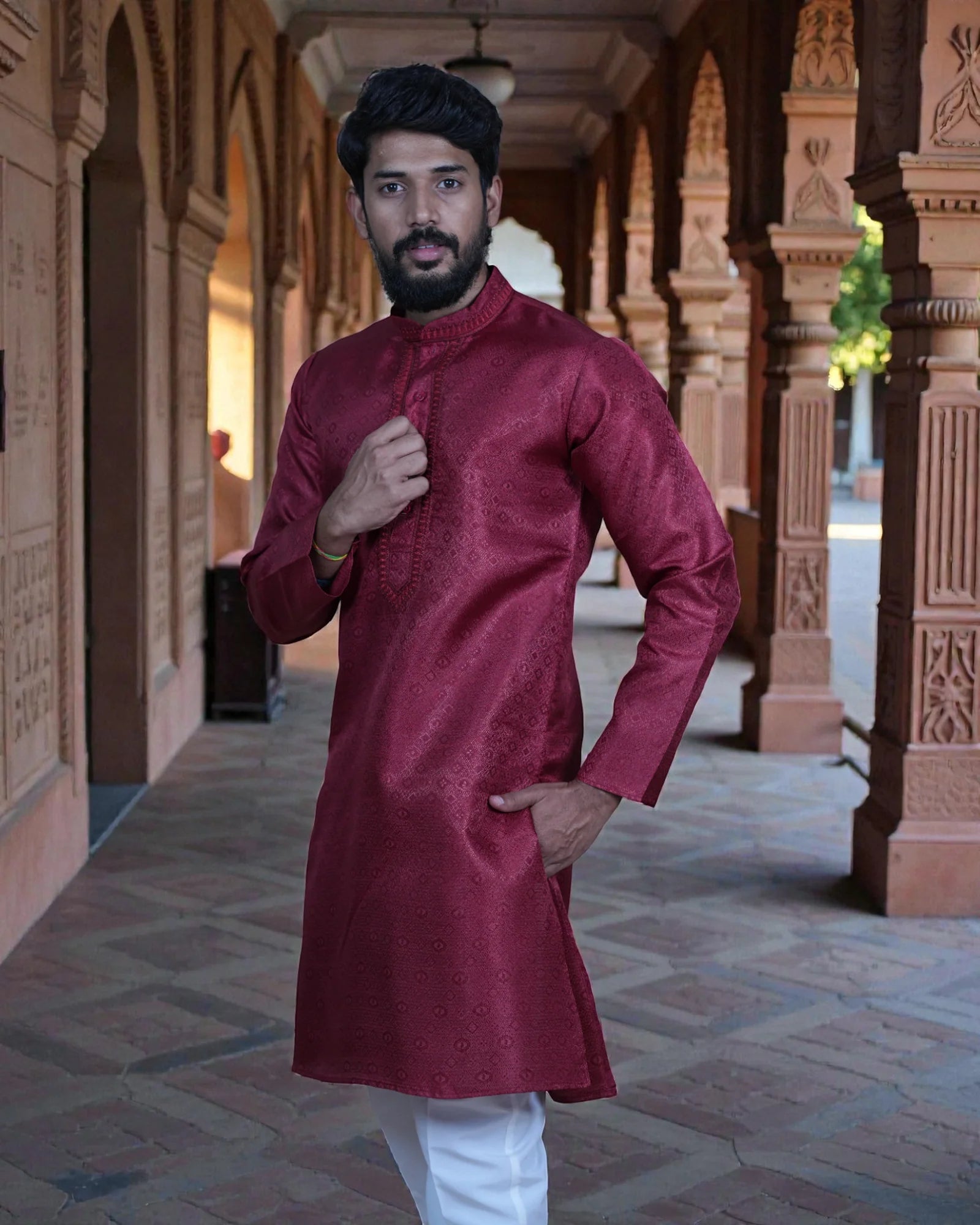Jacquard Weave Cotton Kurta Pajama Set