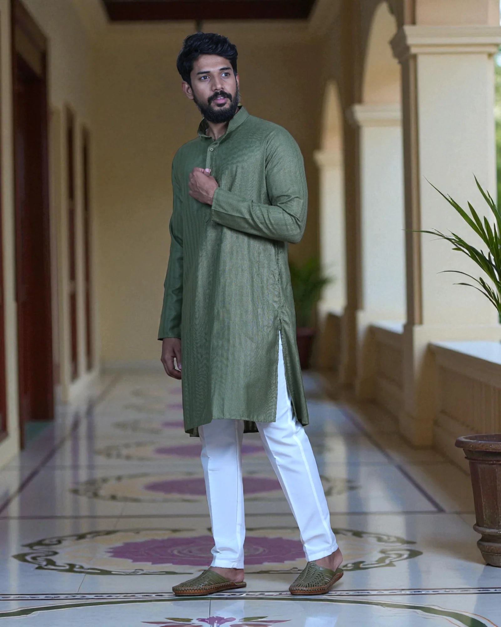 White Cotton Plain Kurta Pajama Set