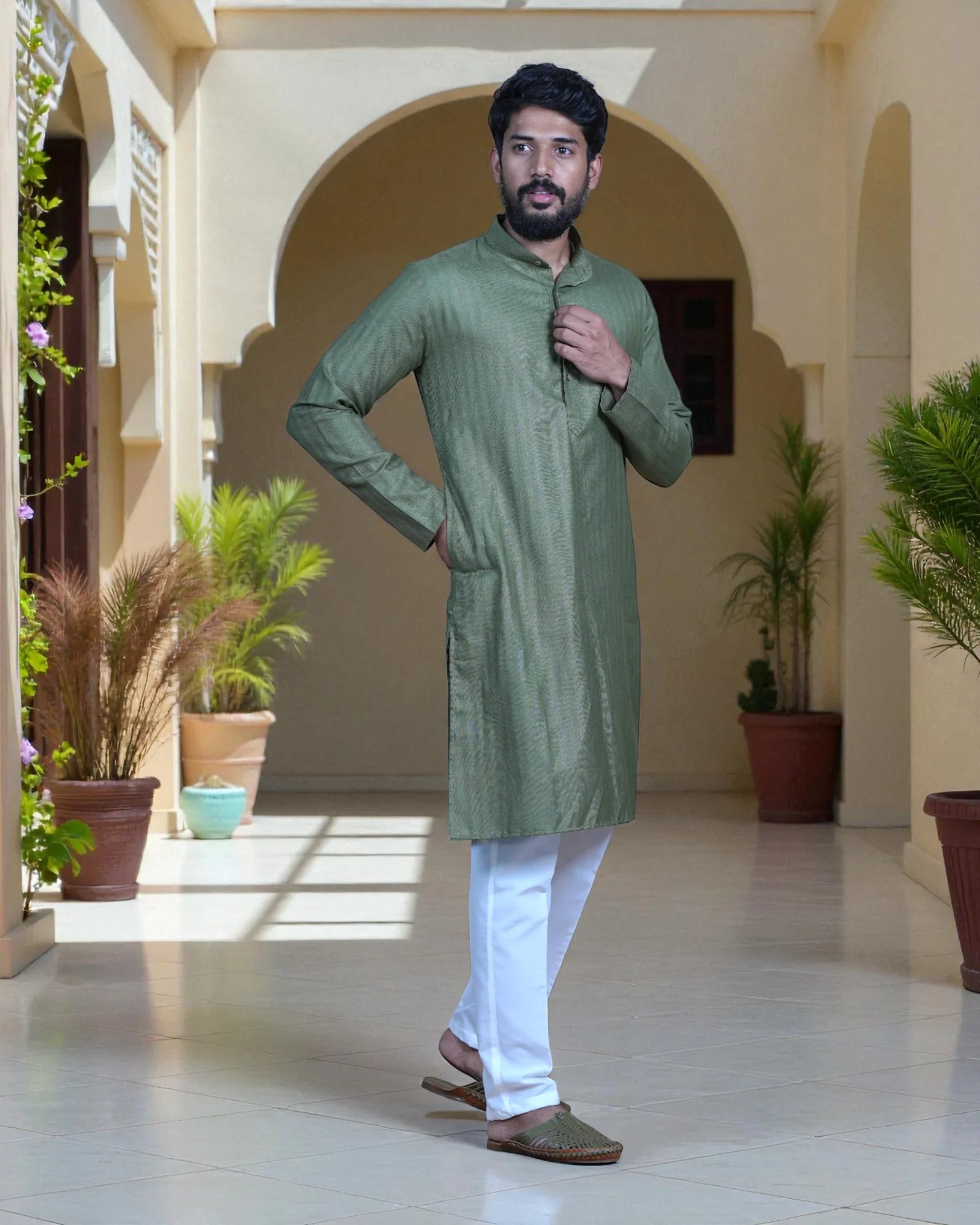 White Cotton Plain Kurta Pajama Set