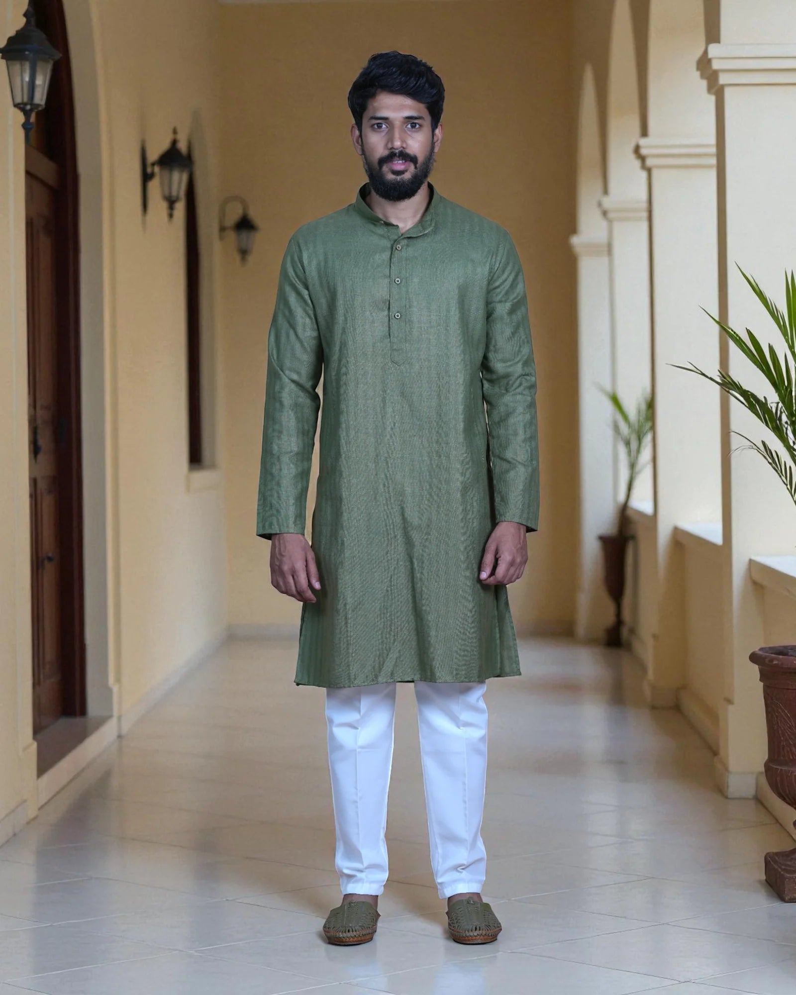 White Cotton Plain Kurta Pajama Set