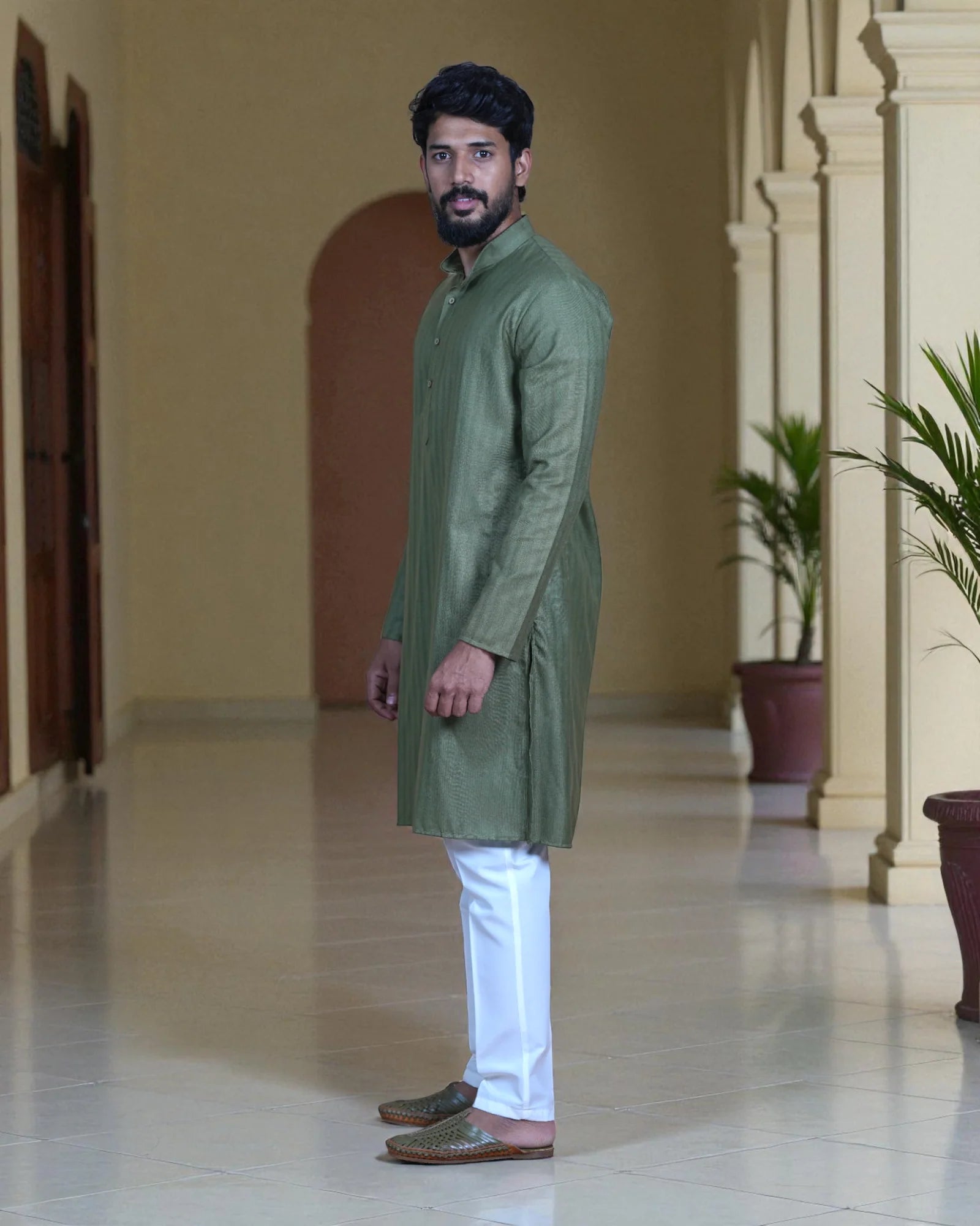 White Cotton Plain Kurta Pajama Set