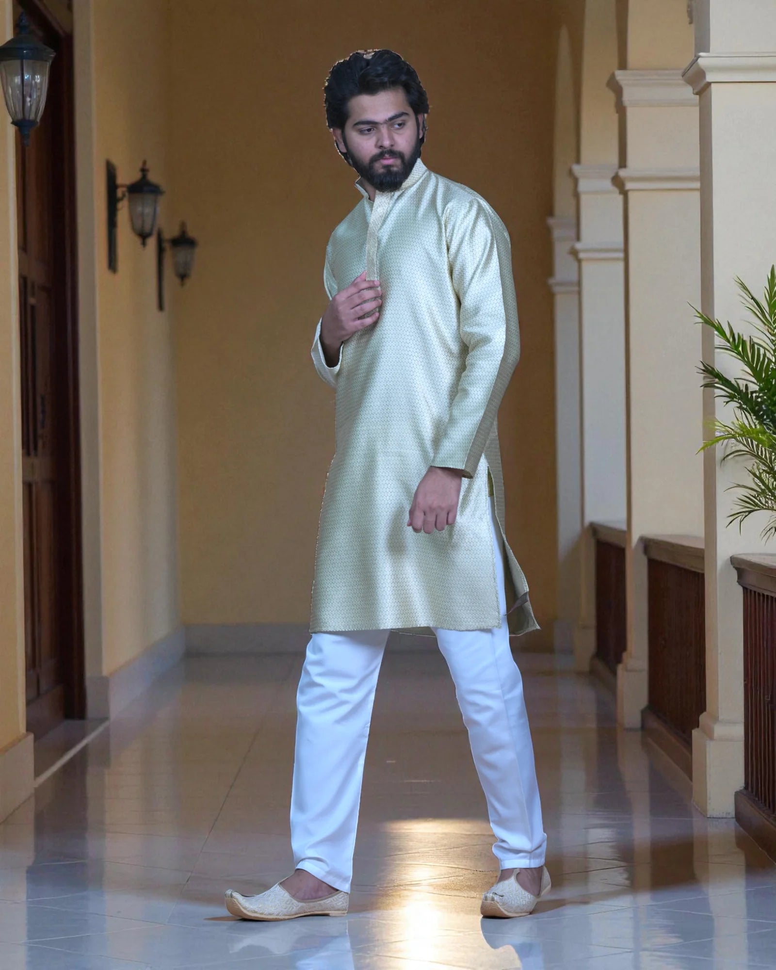 Jacquard Textured Cotton Kurta Pajama Set