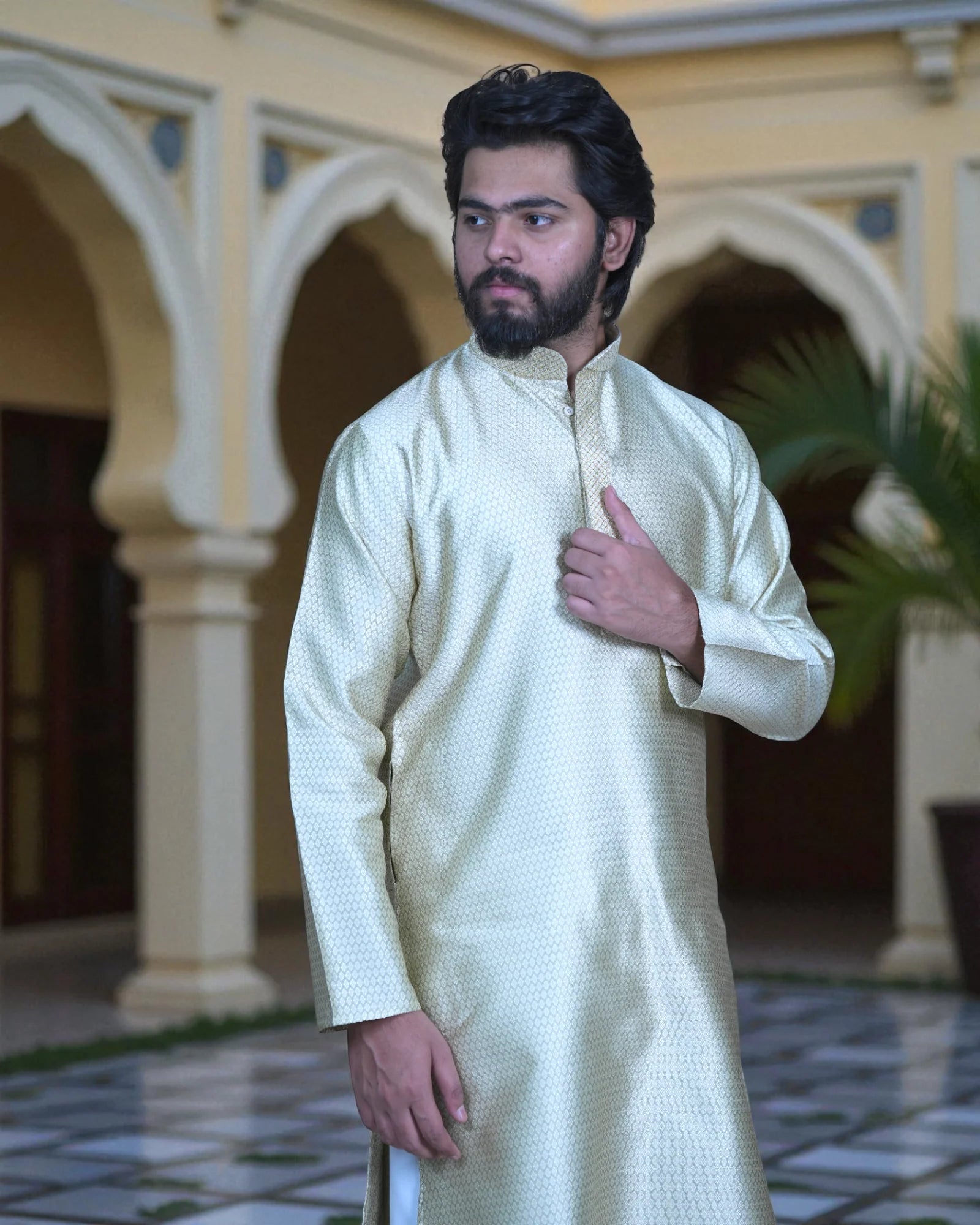 Jacquard Textured Cotton Kurta Pajama Set
