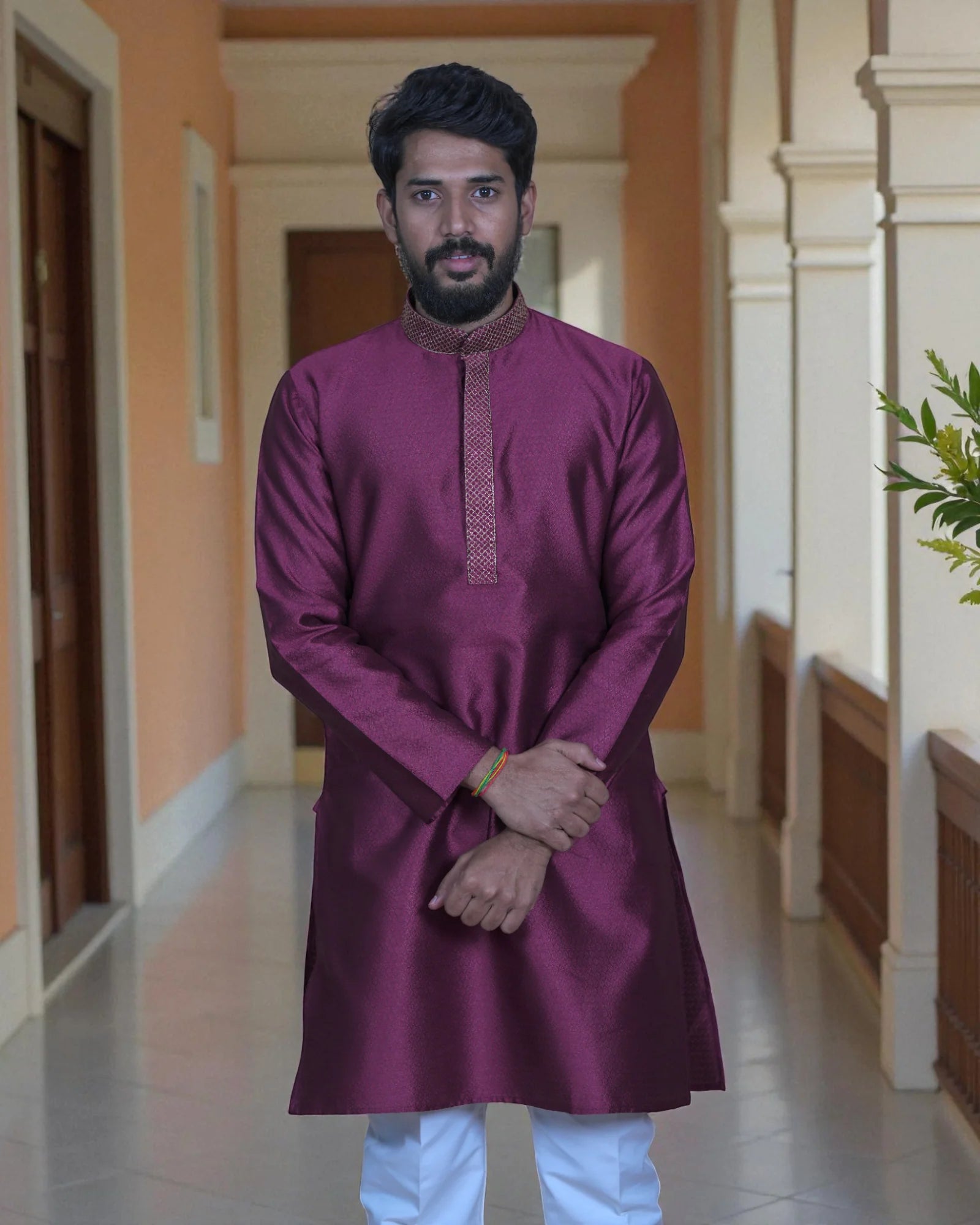 Jacquard Textured Cotton Kurta Pajama Set