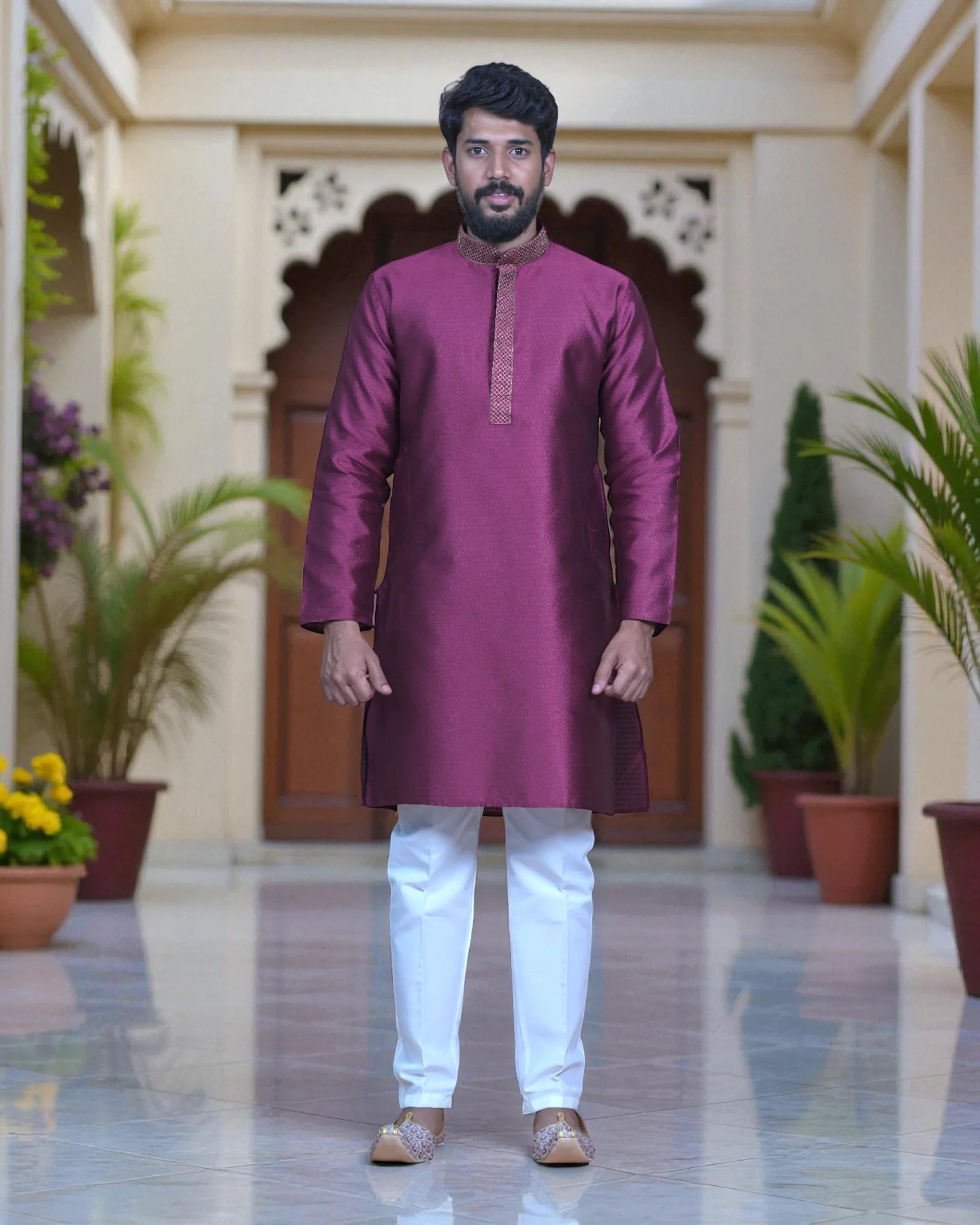 Jacquard Textured Cotton Kurta Pajama Set