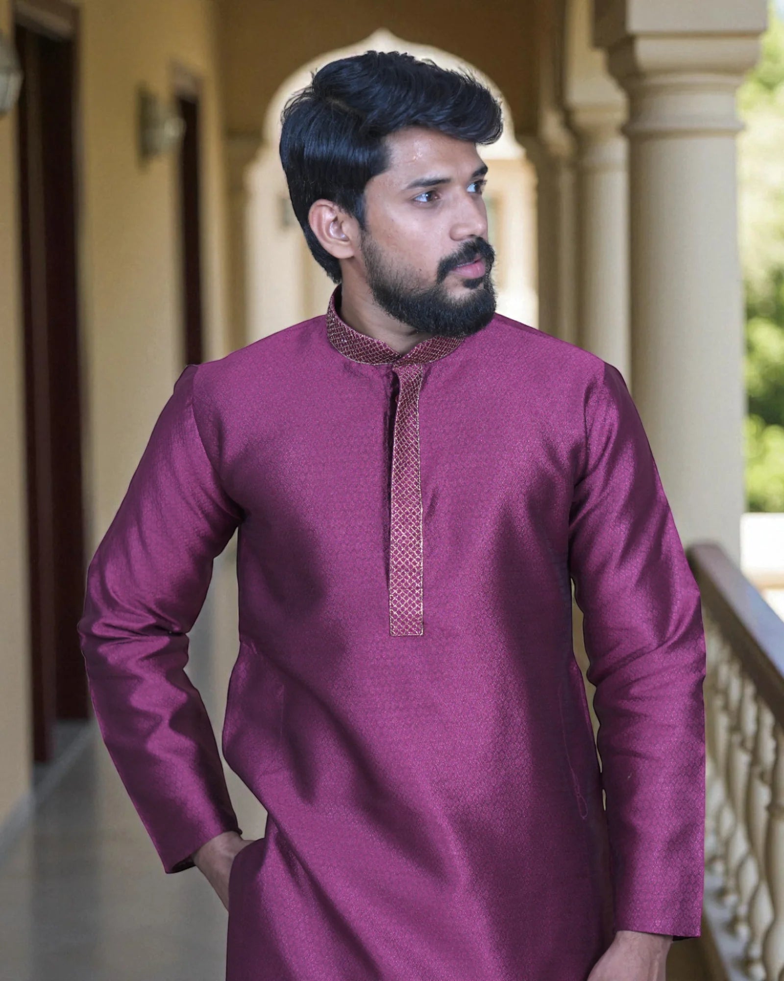 Jacquard Textured Cotton Kurta Pajama Set