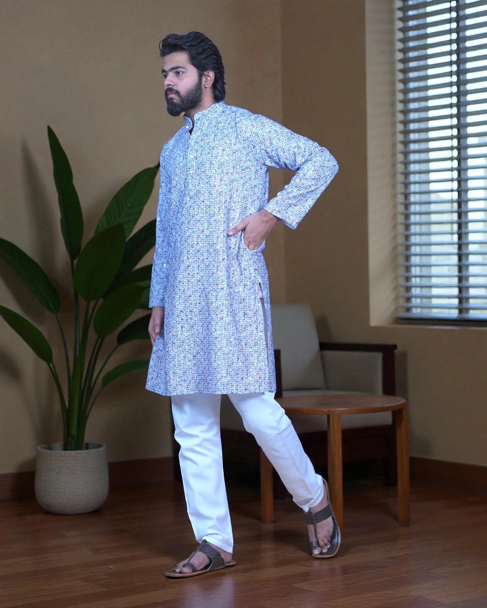 Floral Printed Cotton Blend Kurta Pajama Set