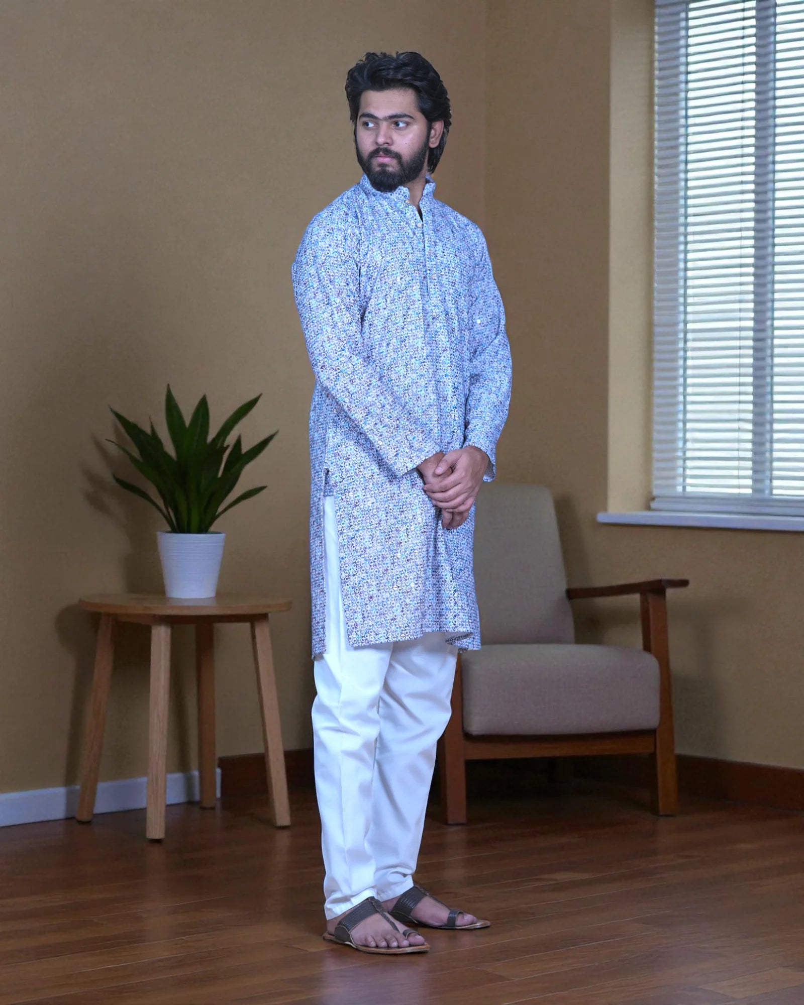 Floral Printed Cotton Blend Kurta Pajama Set