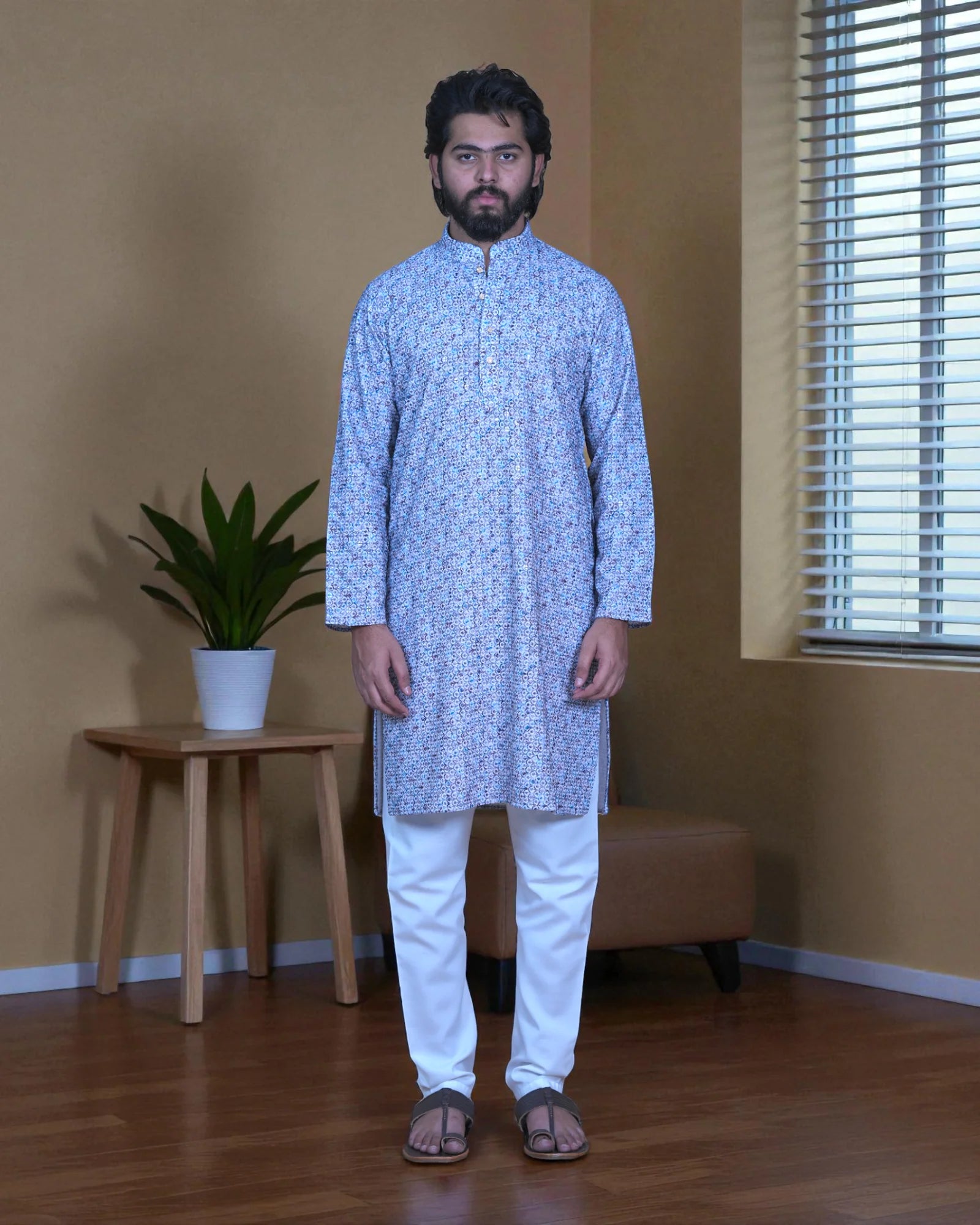 Floral Printed Cotton Blend Kurta Pajama Set