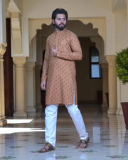 Block Print Sequin Embroidered Cotton Kurta Pajama