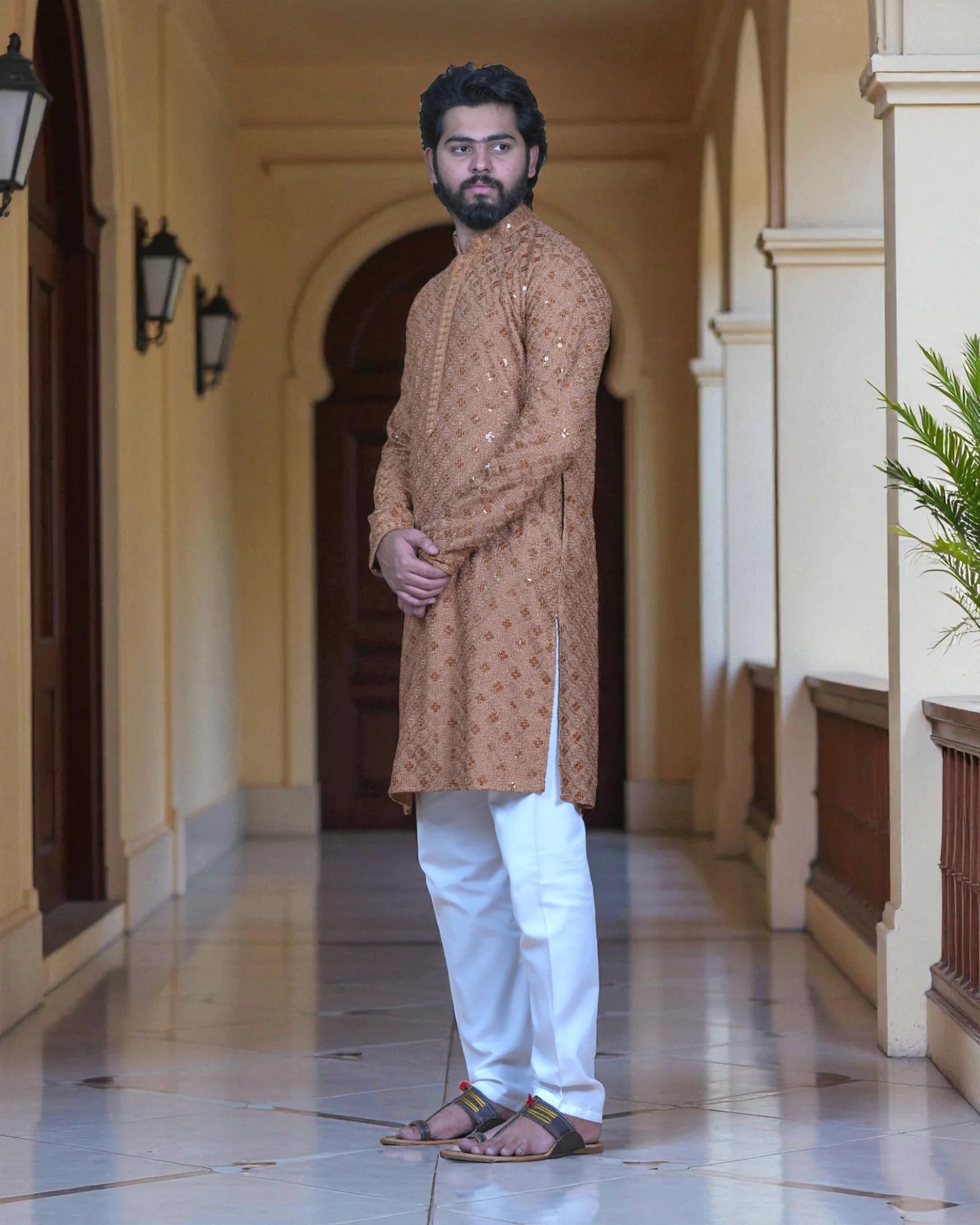 Block Print Sequin Embroidered Cotton Kurta Pajama