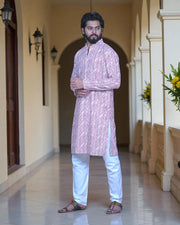 Cotton Blend Block Print Kurta Pajama Set